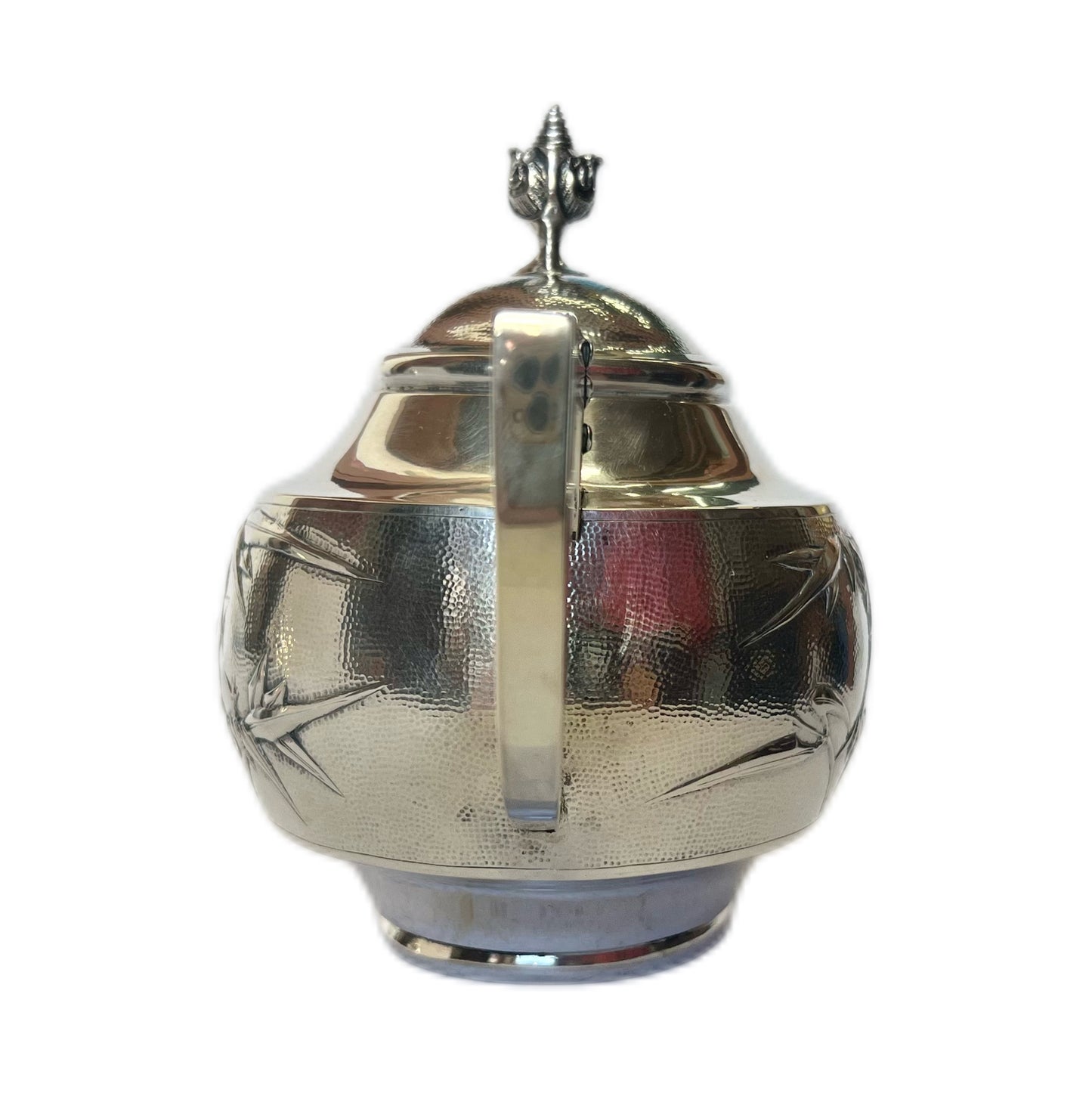 Near antique Chinese export silver 3 piece tea set with rosewood tray, estate of Shanghai Police Supt. Lovell