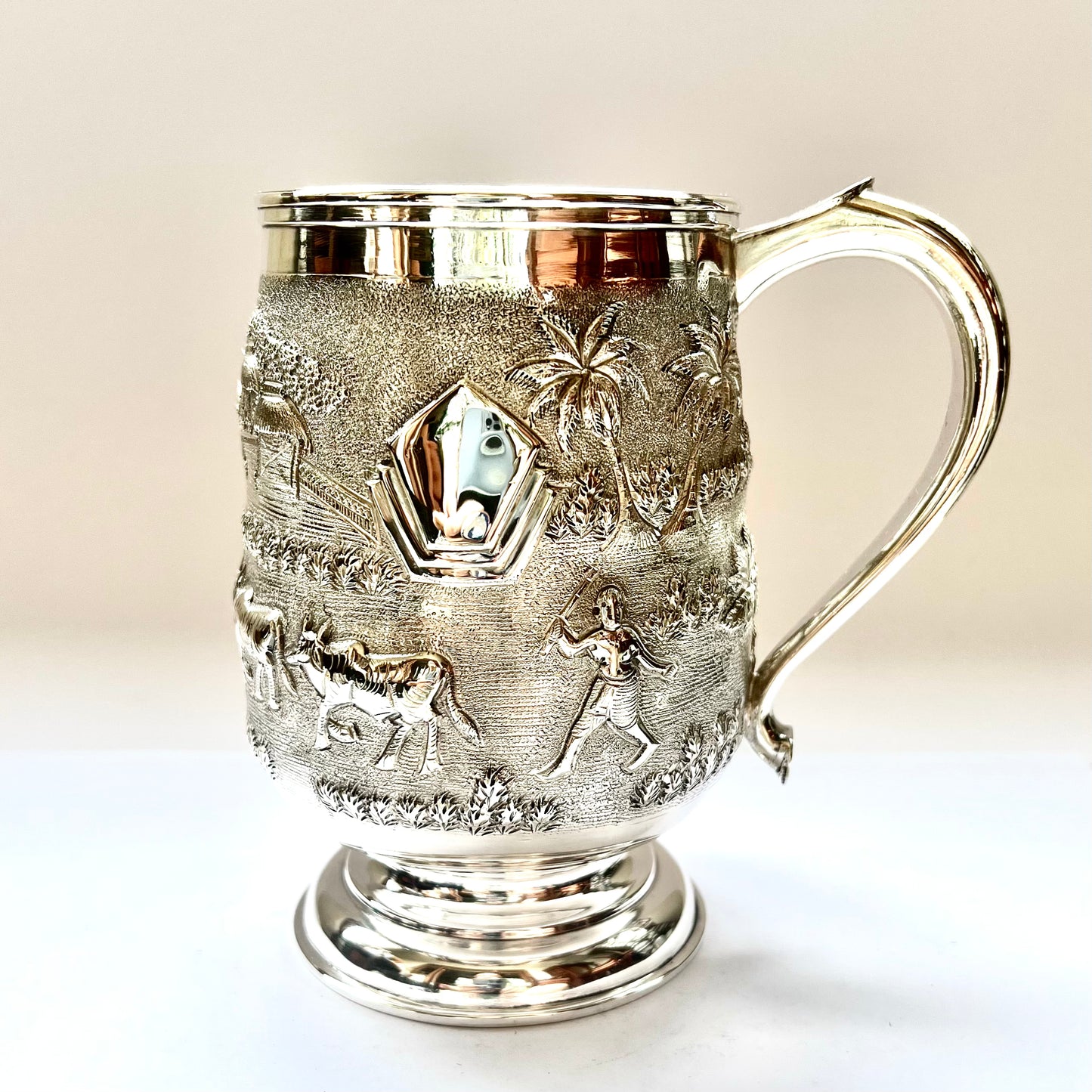 Vintage near Antique 1920s to 1930s British Raj Anglo-Indian sterling silver tankard, Calcutta silver