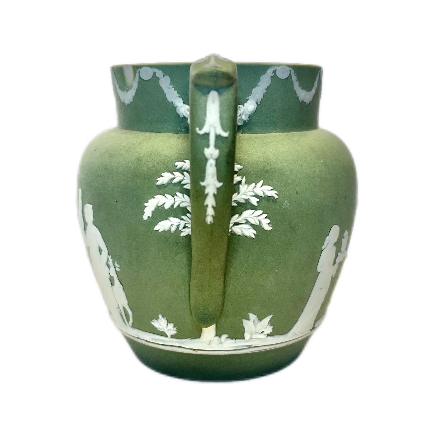 Antique Wedgwood sage green jasper ware milk jug circa 1900s to 1930s
