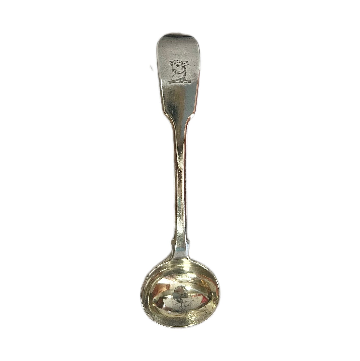 Victorian crested sterling silver condiment spoon, Turnbull family crest