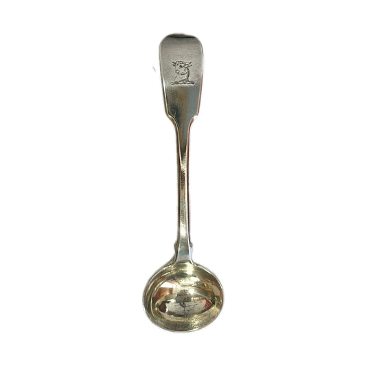 Victorian crested sterling silver condiment spoon, Turnbull family crest