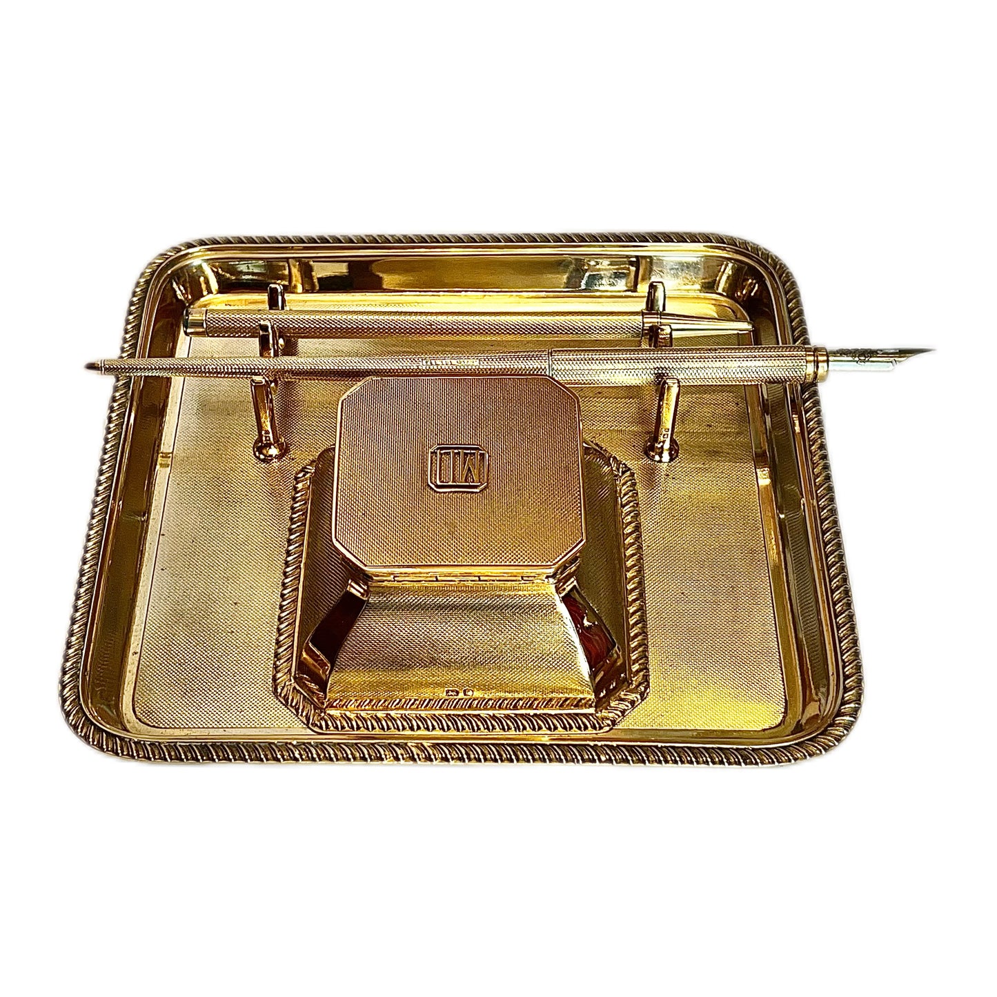 George V Asprey of London near antique gilt on sterling silver desk set