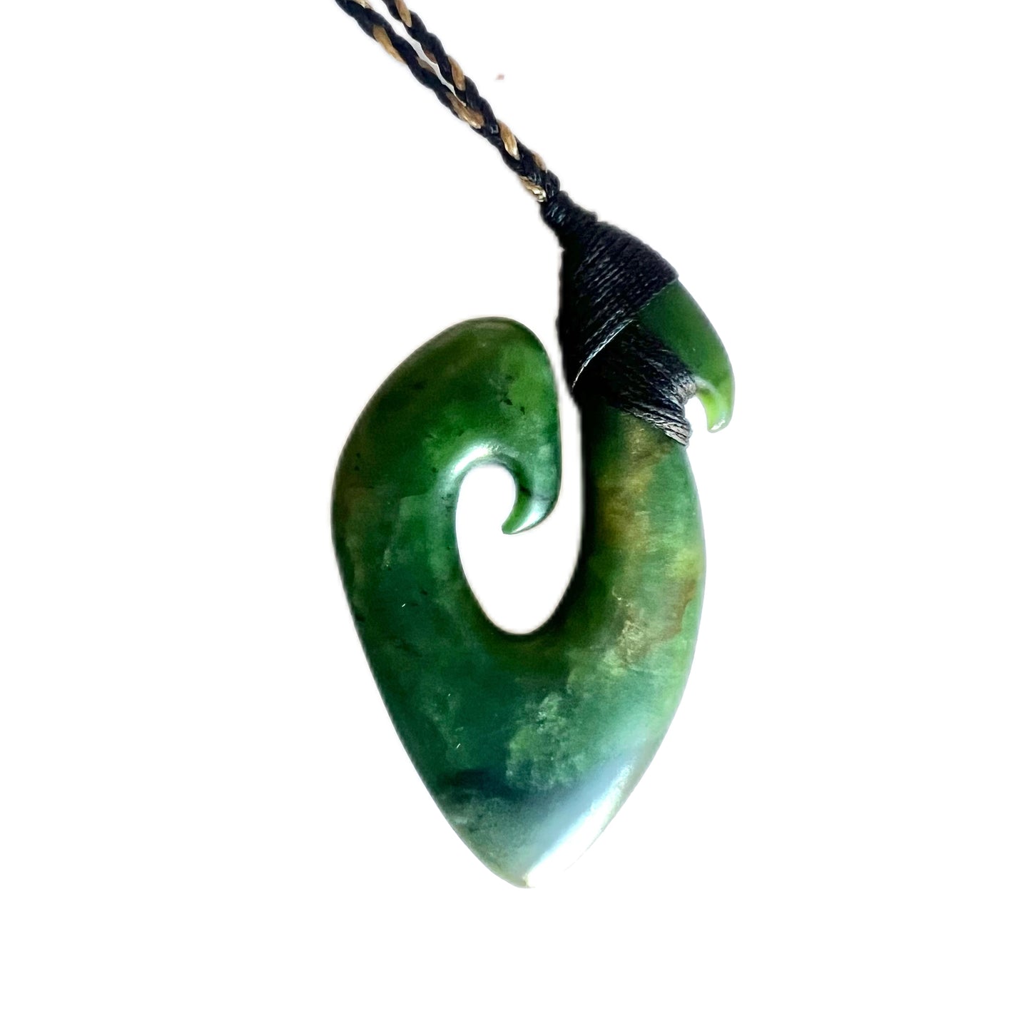 Vintage poumanu Hei Matau nephrite jade pendant, New Zealand