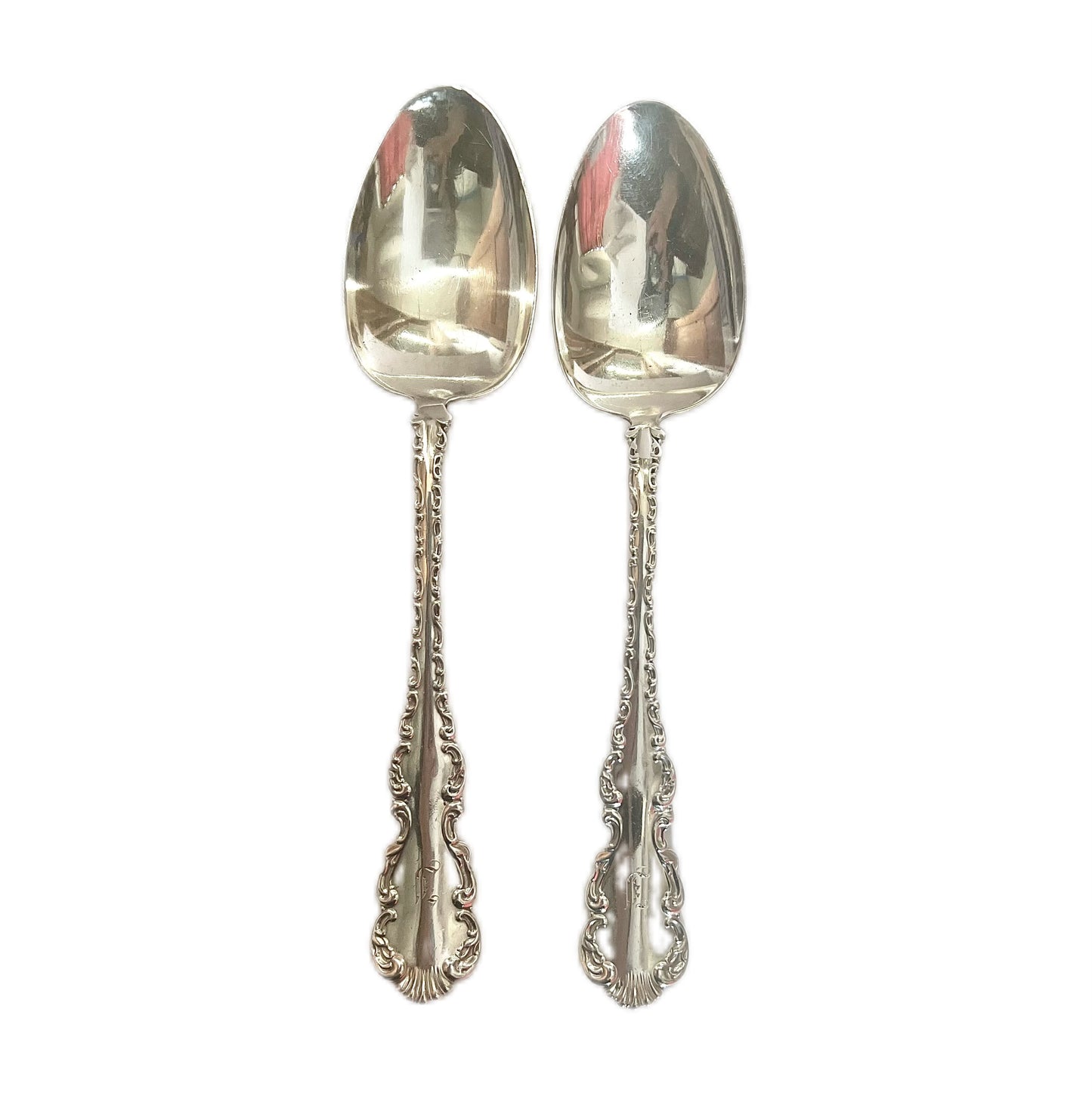 Pair of American Whiting Louis XV pattern sterling silver spoons circa 1891