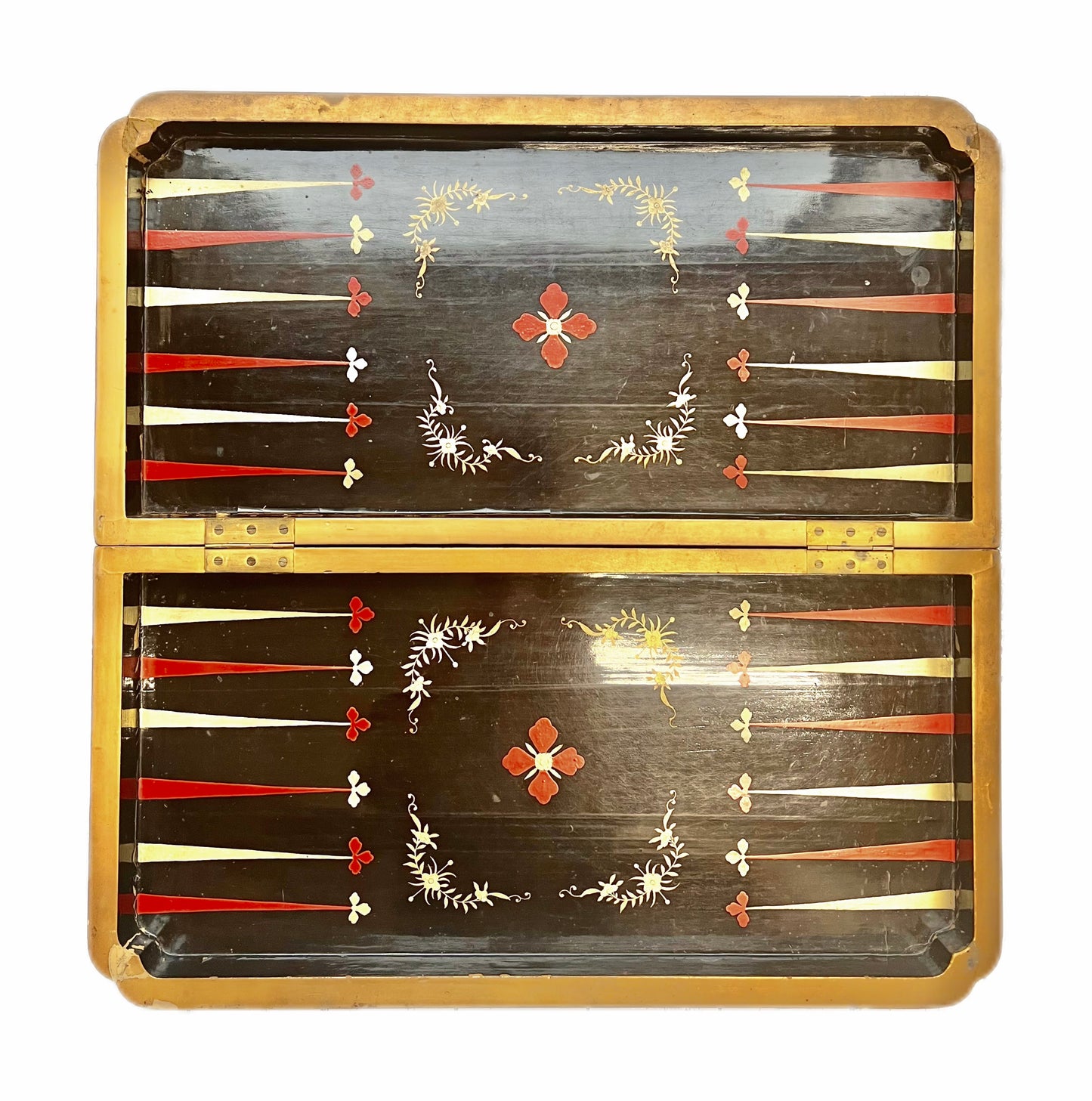 19th century lacquer and ivory Chinese export folding chessboard and backgammon gaming box