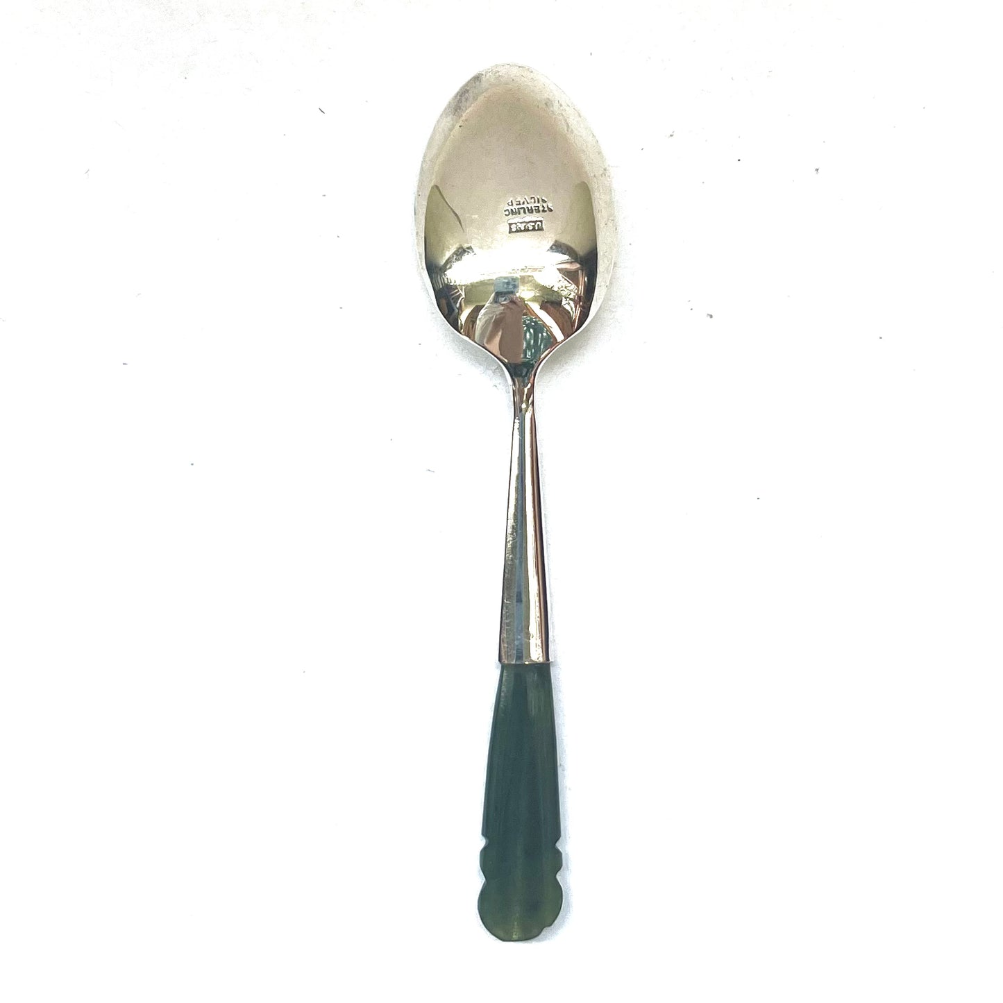 Antique New Zealand sterling silver and nephrite jade souvenir spoon, Joseph Swindell & Son, Christchurch