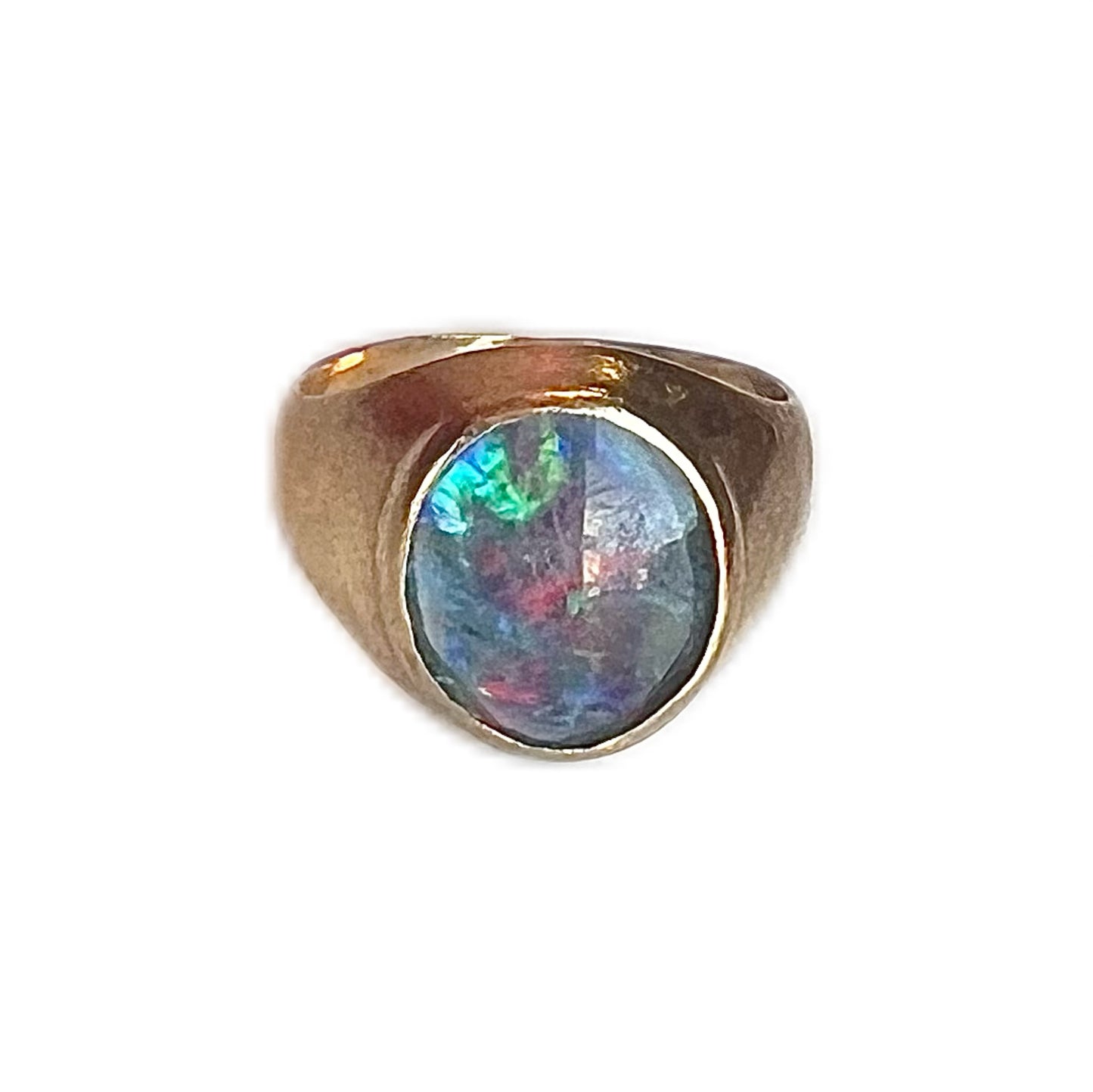 Vintage Australian 9 carat black opal doublet or triplet ring