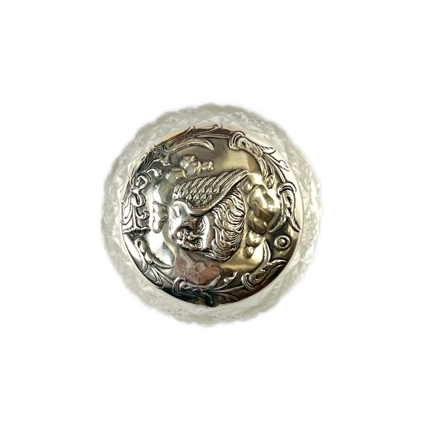 Late Victorian to early Edwardian sterling silver and cut glass miniature toiletry jar