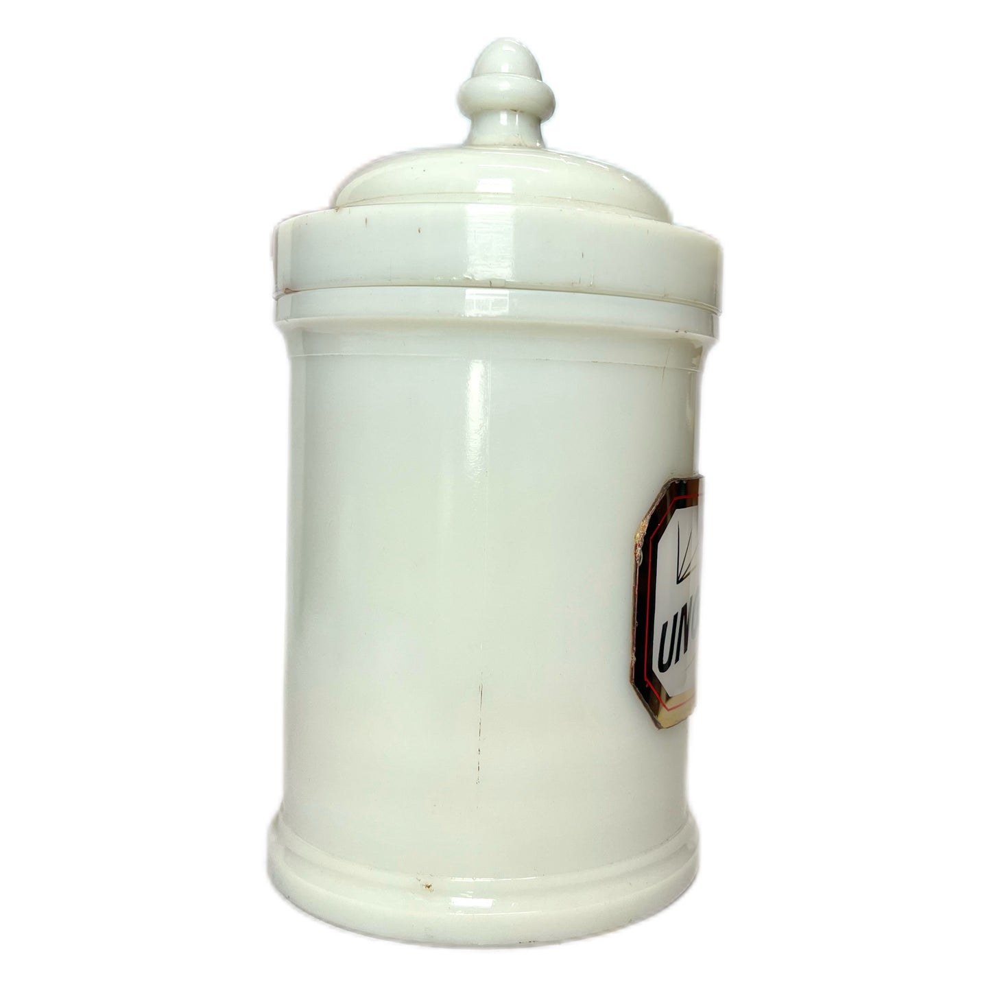 Antique Whitall Tatum Milk Glass Apothecary Jar- Citrine Ointment