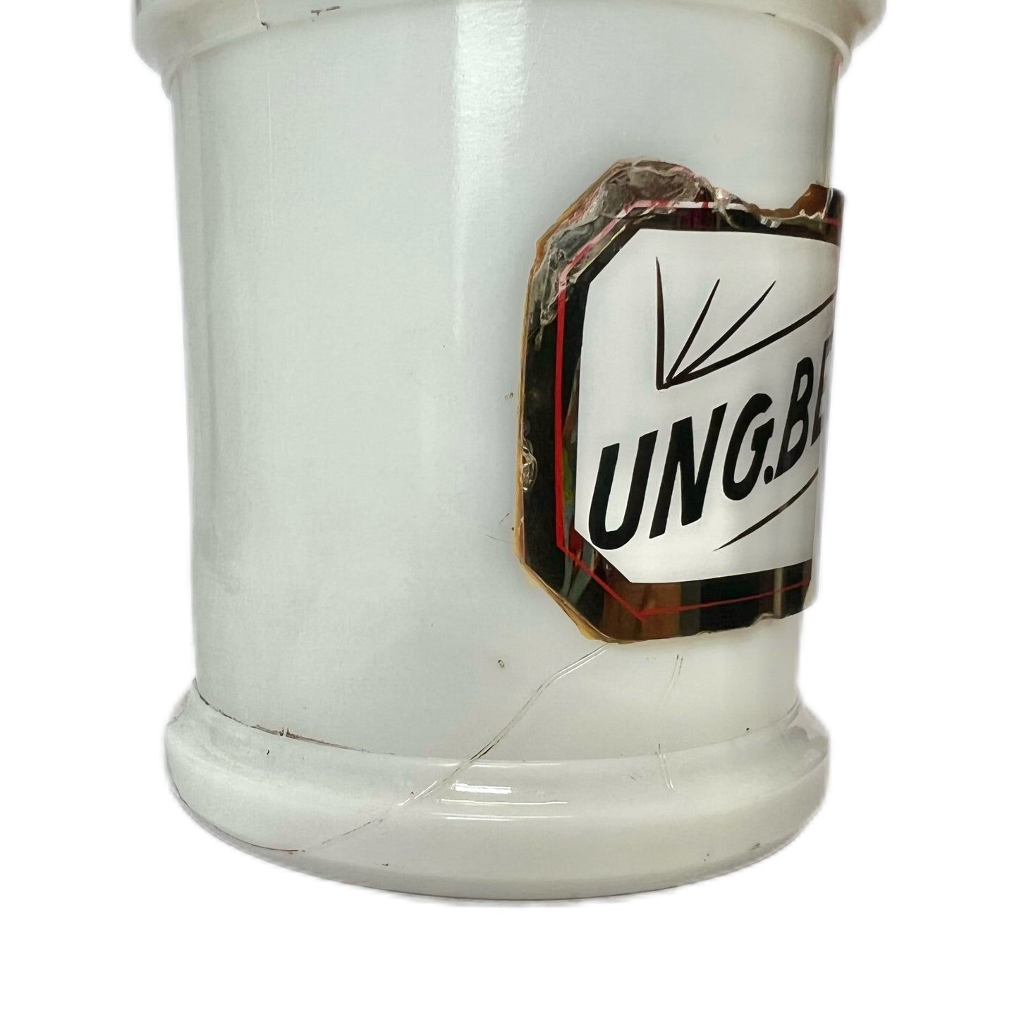 Antique Whitall Tatum Milk Glass Apothecary Jar- Belladonna Ointment