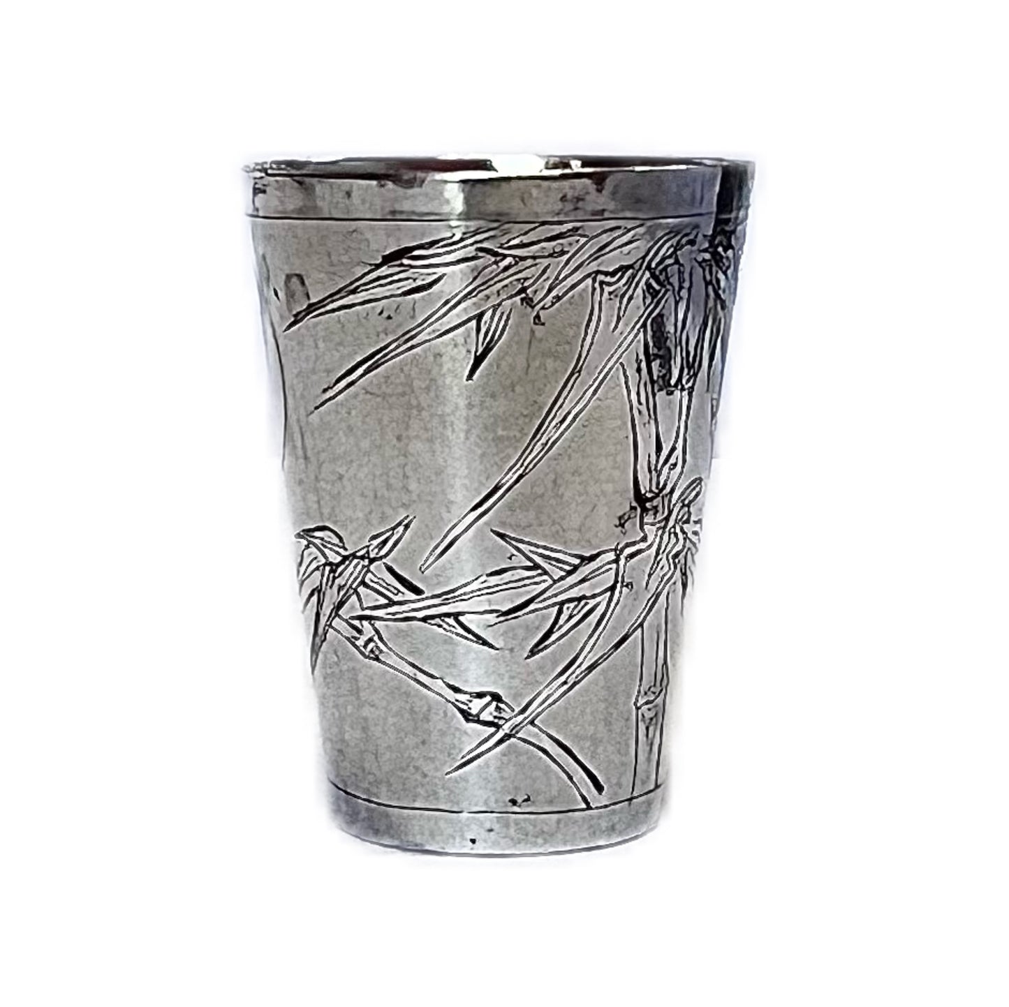 Antique Chinese export silver bamboo shot glass by Zee Sung