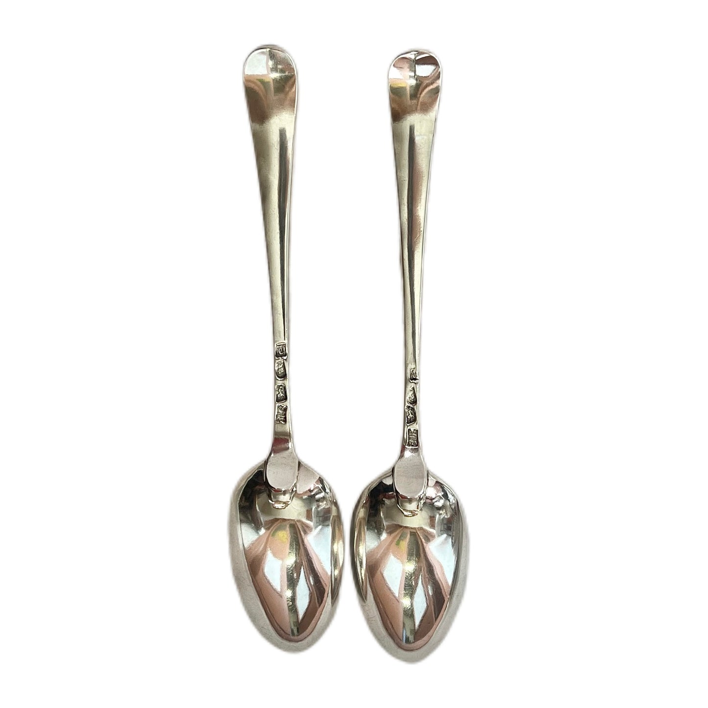 Matching pair of crested George III sterling silver serving spoons by Hester Bateman