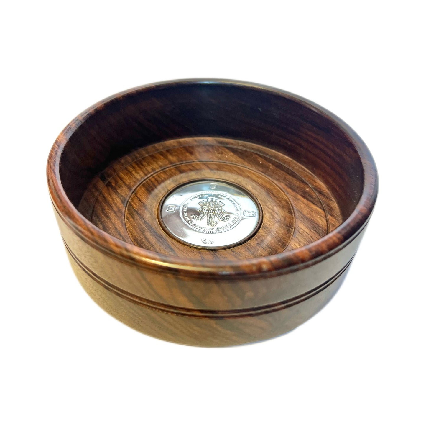 Large vintage QEII timber and sterling silver bottle holder, Bruford & Heming Ltd