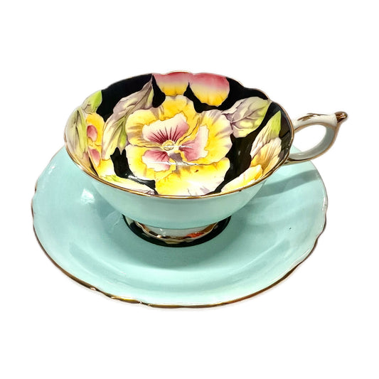 Near antique 1930s Paragon Blue Pansy teacup and saucer as found