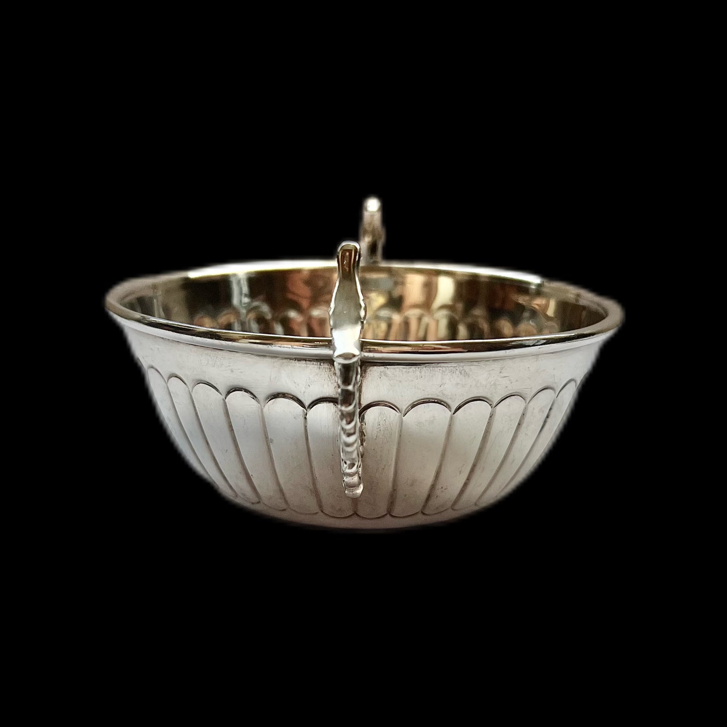 Midcentury Mexican sterling silver double peacock handled bowl by AOM for Tane Orfebres