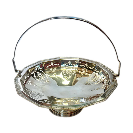 Antique George V sterling silver swing-handled basket by William Suckling
