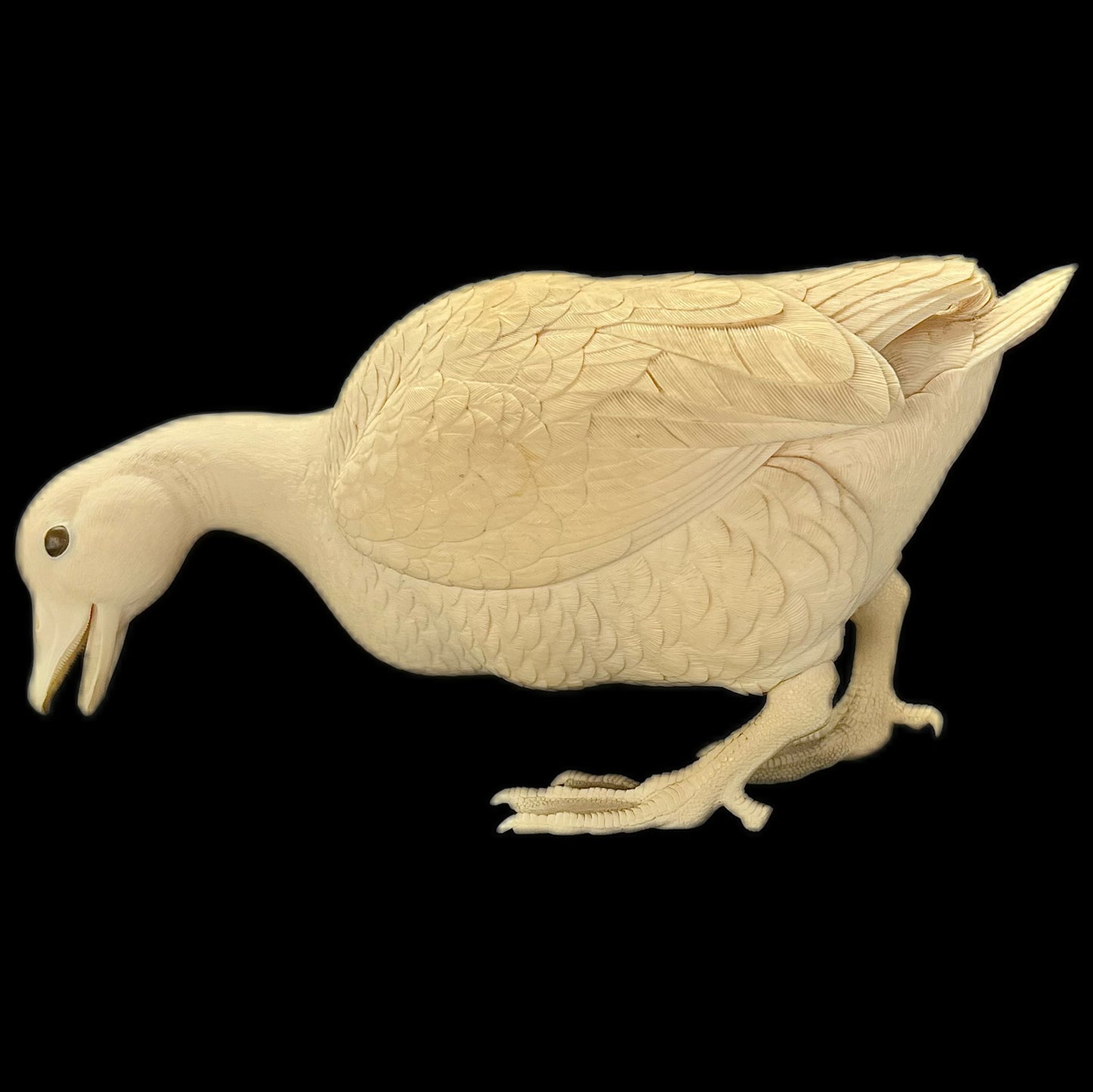 Large and highly important Meiji period Tokyo School ivory duck okimono by Miura Kōfū, Mitsukaze