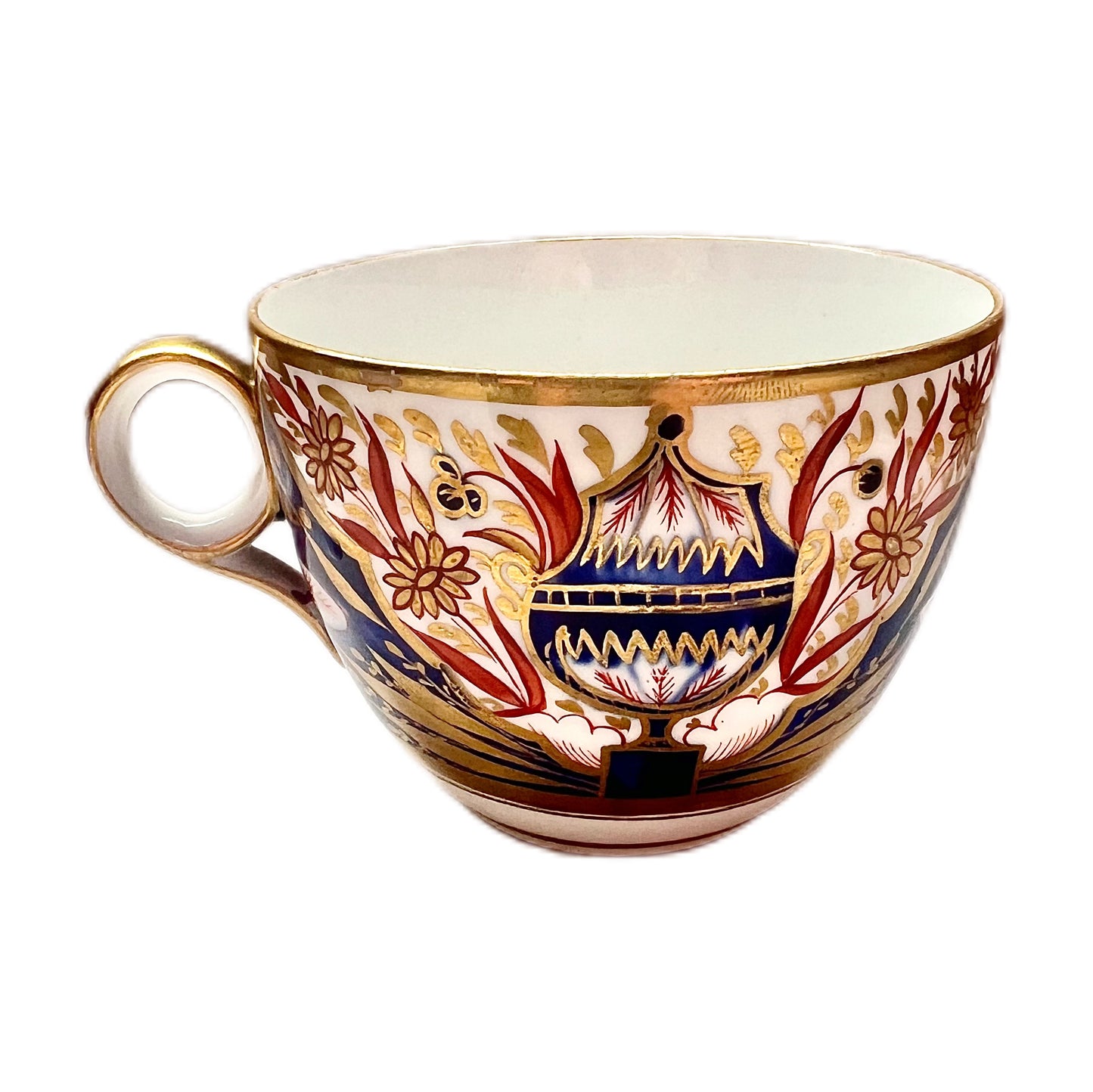 Early Regency period English hard paste porcelain Bute shaped teacup with ringhandle, circa 1800s to 1810s