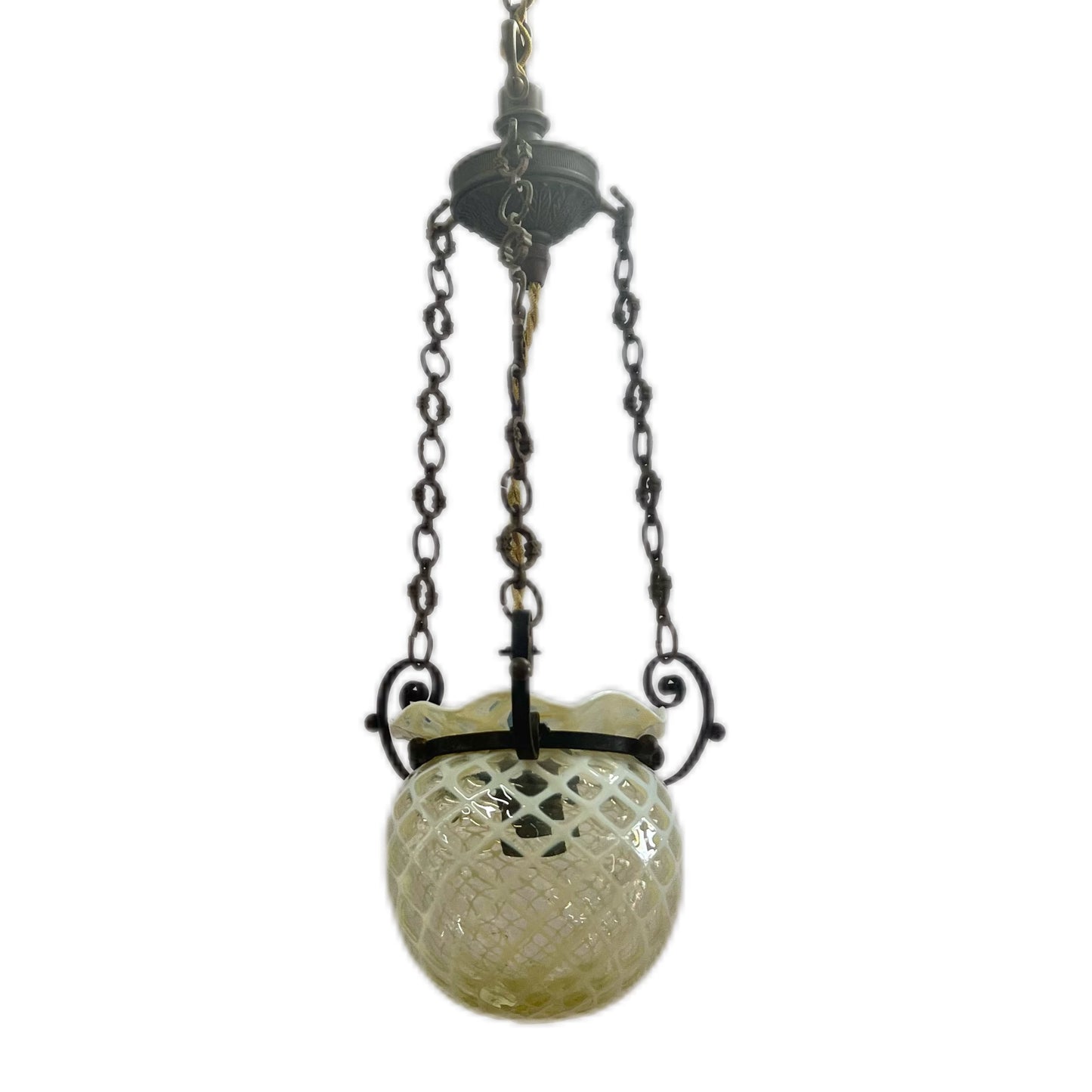 Late Victorian to early Edwardian hand-blown uranium glass and brass pendant light