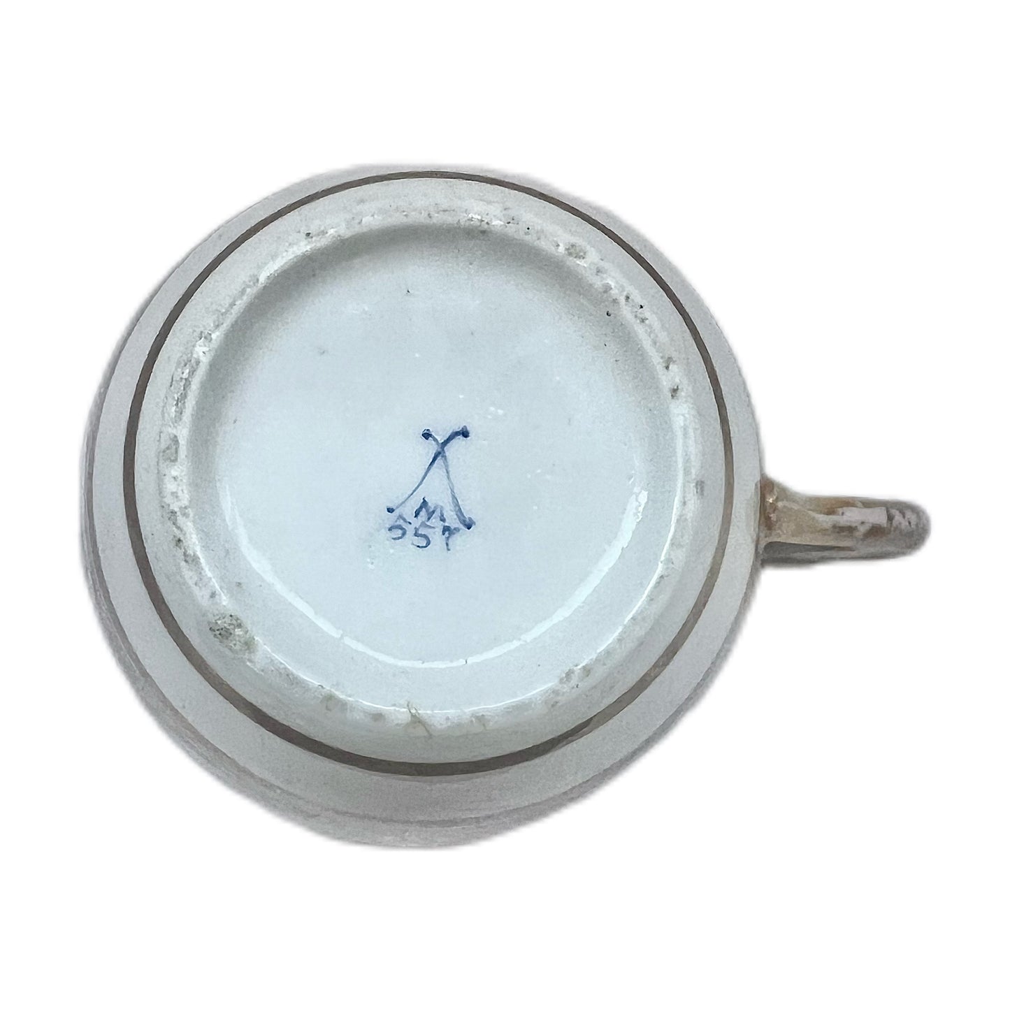 Lavender Paisley Regency period Minton hard paste porcelain Bute shaped teacup with ringhandle