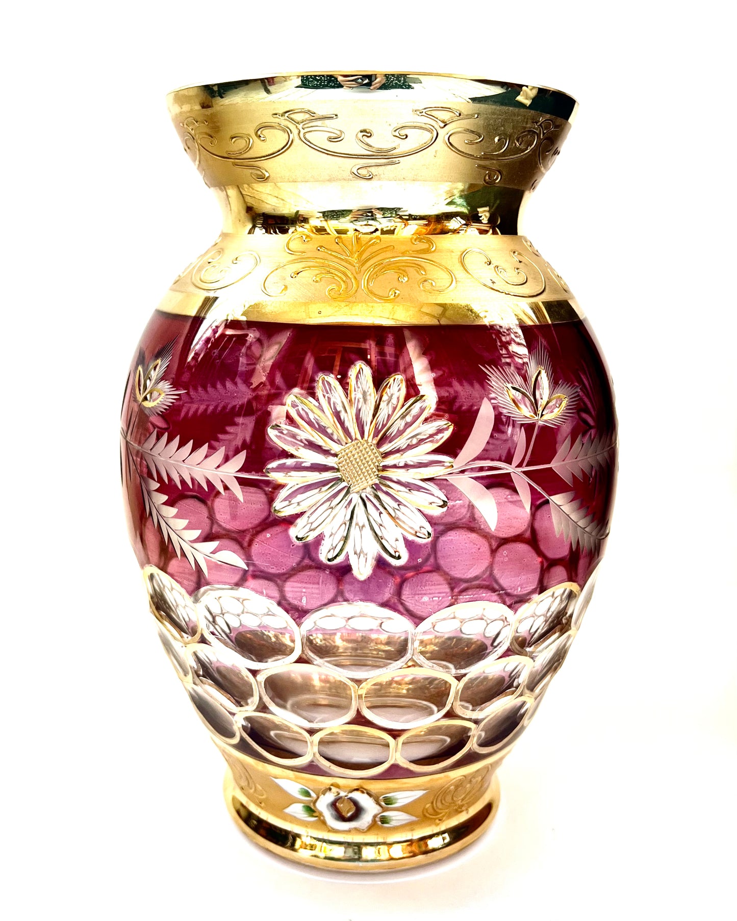 Large beautiful statement size antique Bohemian crystal vase