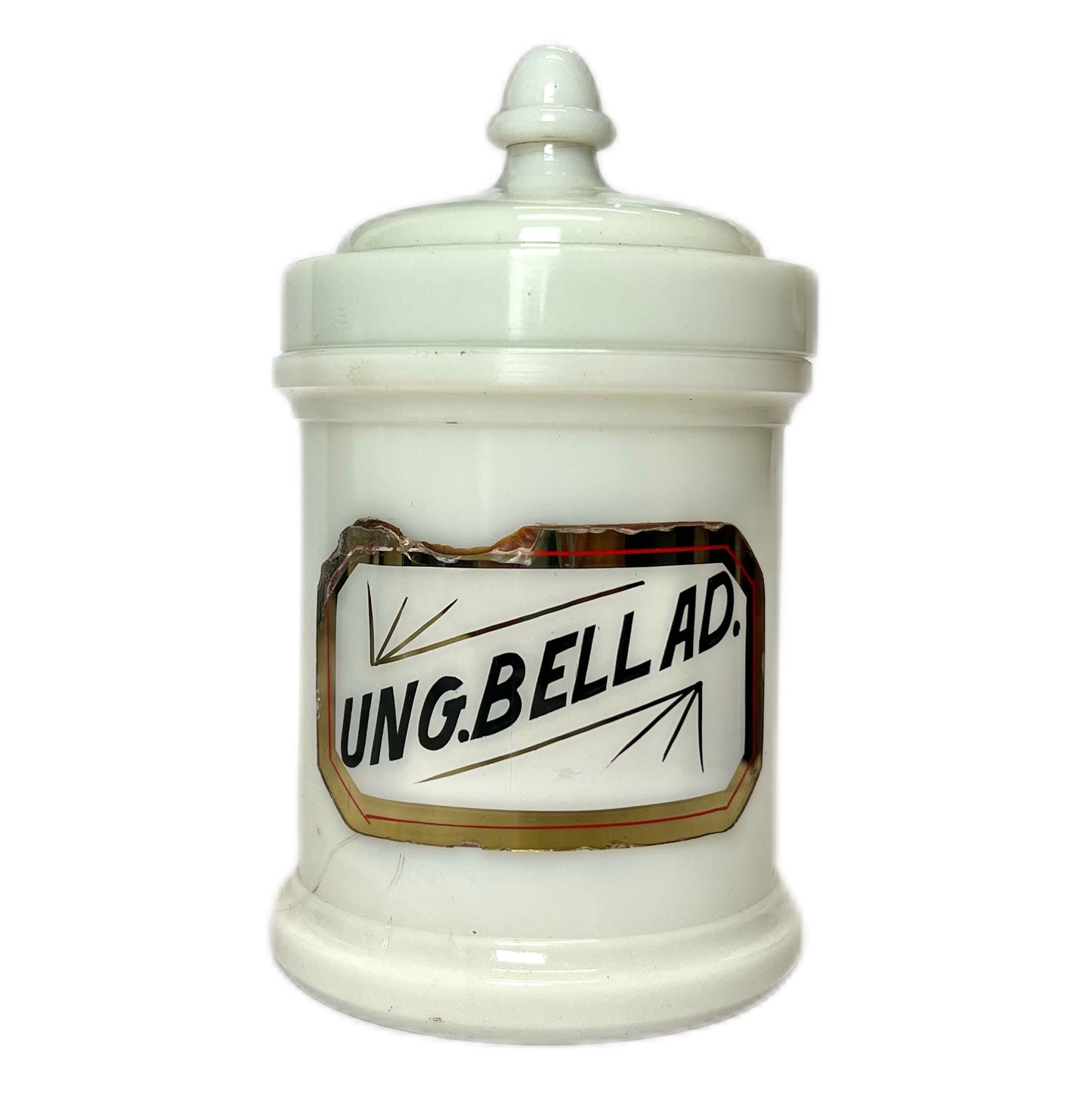 Antique Whitall Tatum Milk Glass Apothecary Jar- Belladonna Ointment