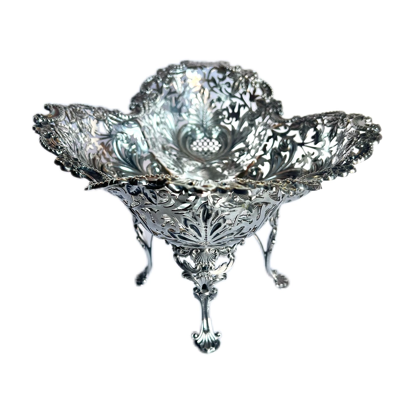Antique Victorian James Dixon & Sons sterling silver pierced basket