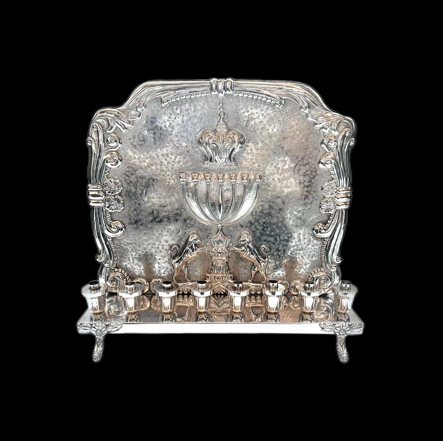 Midcentury Mexican sterling silver menorah, vintage Judaica silver menorah