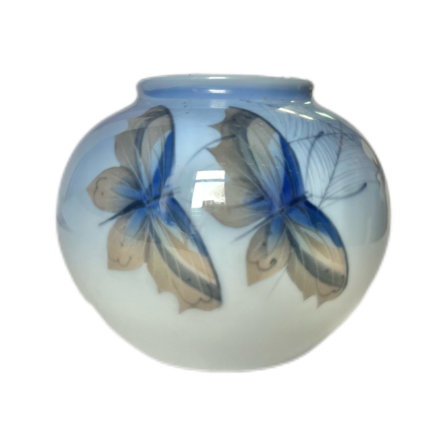 Midcentury Royal Copenhagen Butterflies & Spiderweb patterned vase