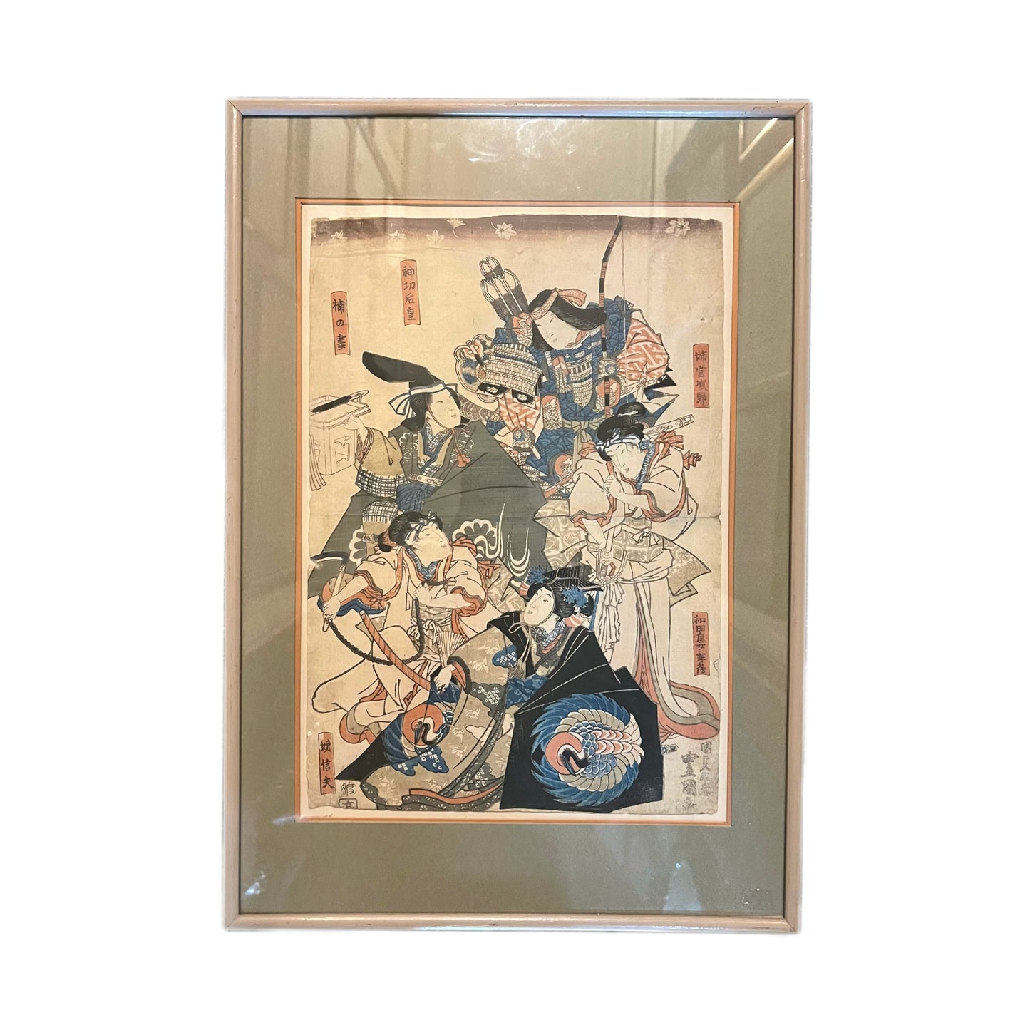 Antique Edo Period ukiyo-e woodblock print by Kunisada, “Five Famous Women in Japanese History”