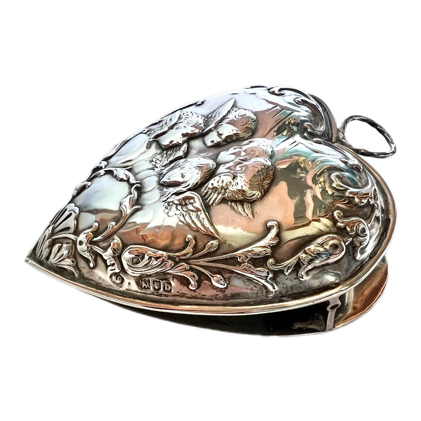 Antique Victorian sterling silver heart shaped novelty desk accessory/ clip, William Comyns