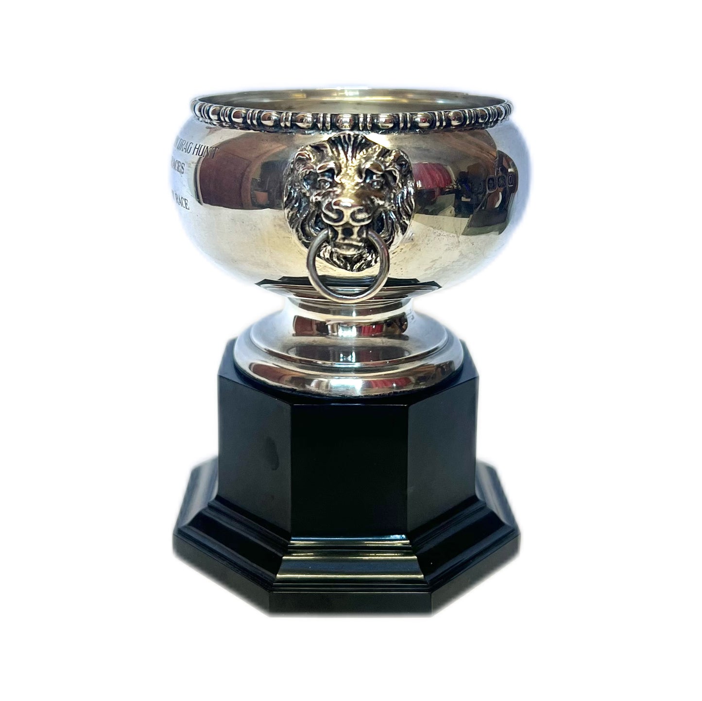 Vintage George VI sterling silver hunting trophy, Londonderry Garrison Drag Hunt of 1939