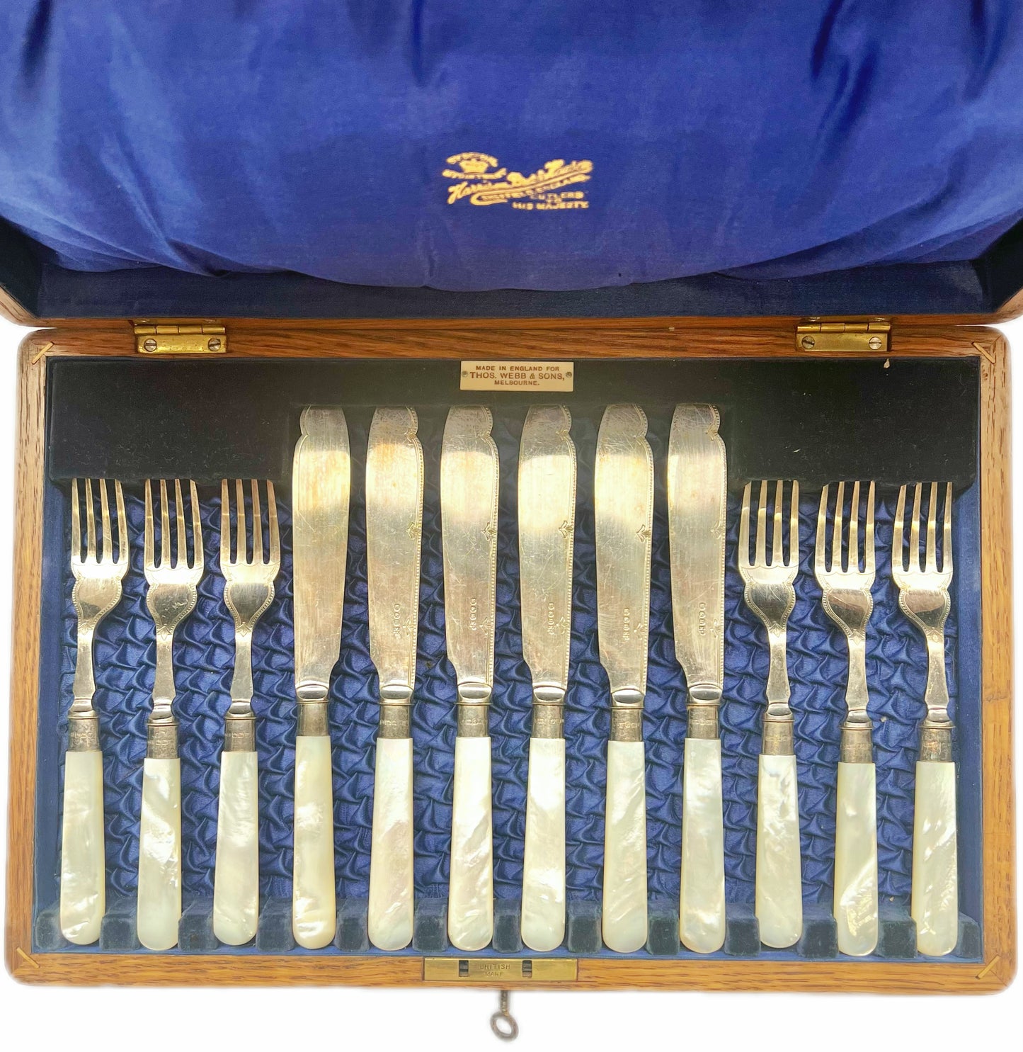 Antique set of 6 Edward VII Harrison Brothers and Howson forks and knives