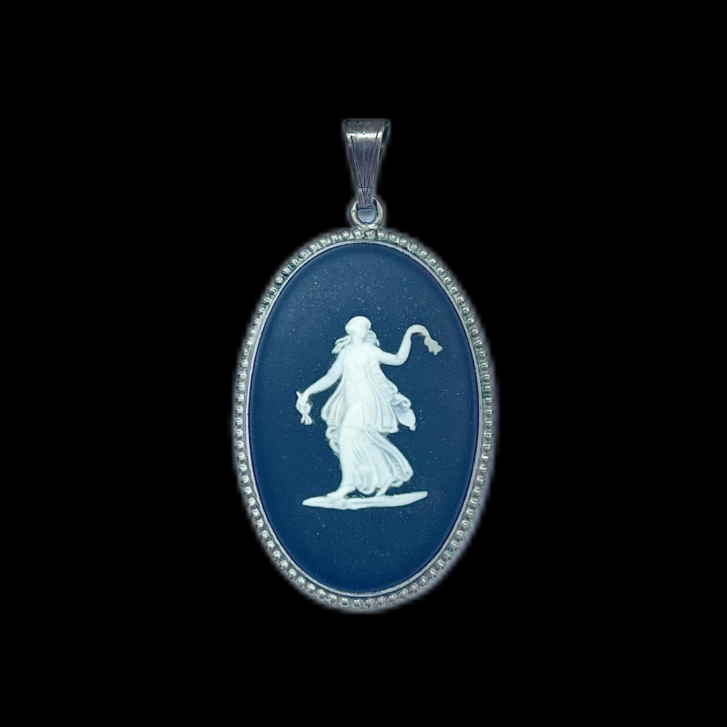 Vintage Wedgwood jasperware and sterling silver pendant- black