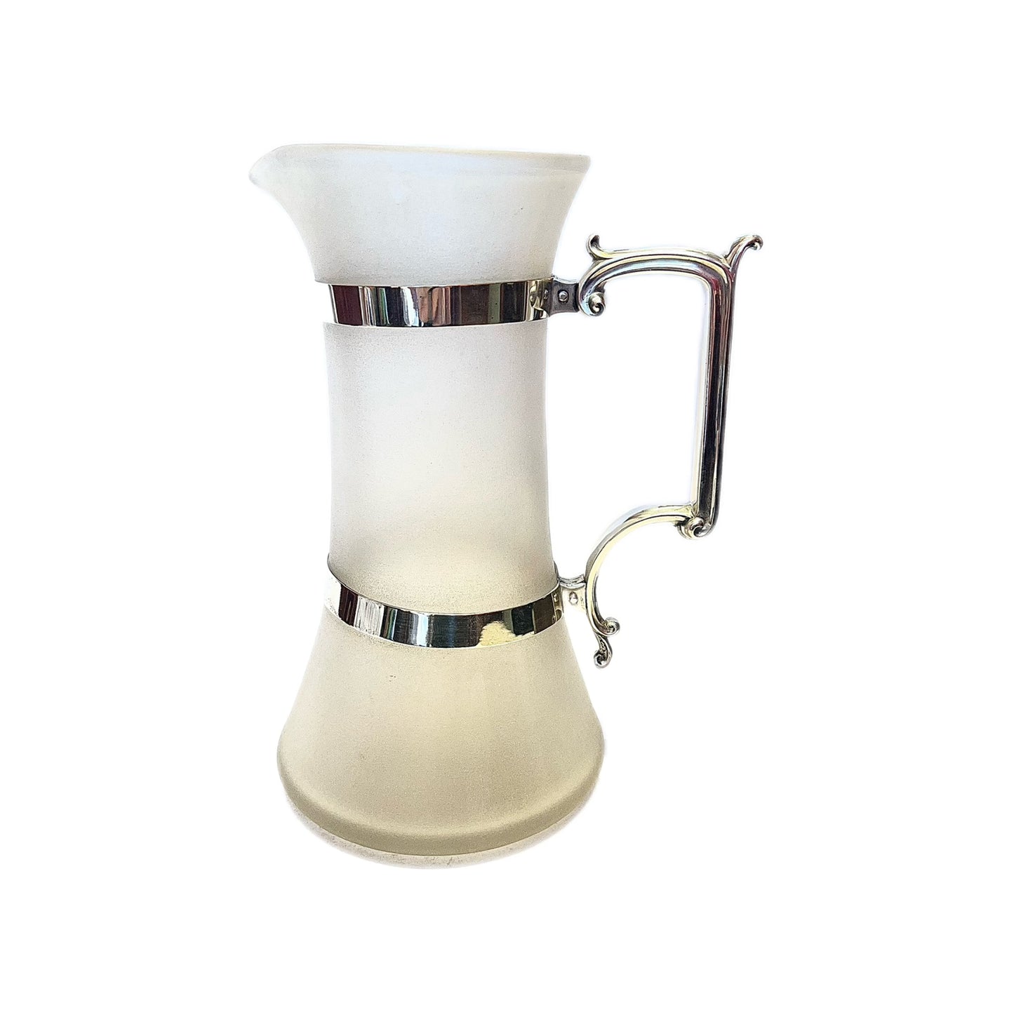 Mid-Victorian early Aesthetic Movement sterling silver and hand-blown frosted glass water or claret jug