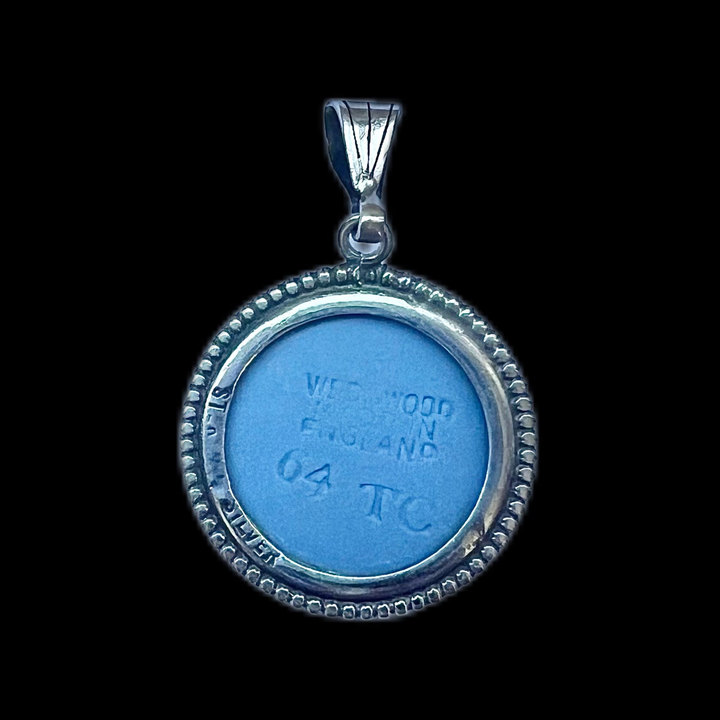 Vintage Wedgwood jasperware and sterling silver pendant- powder blue cameo