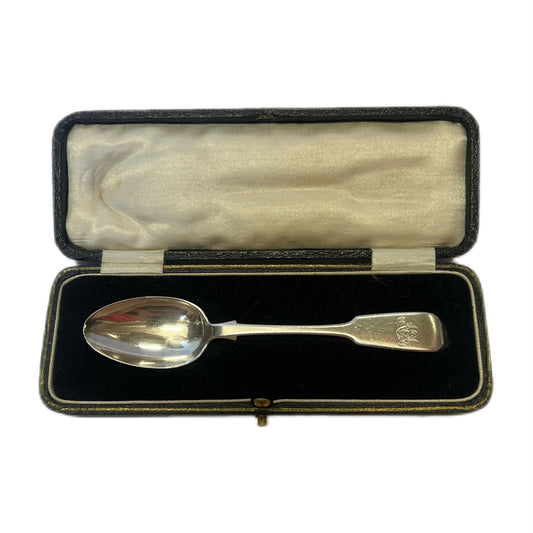 Antique Victorian English provincial silver teaspoon. Exeter, 1876.