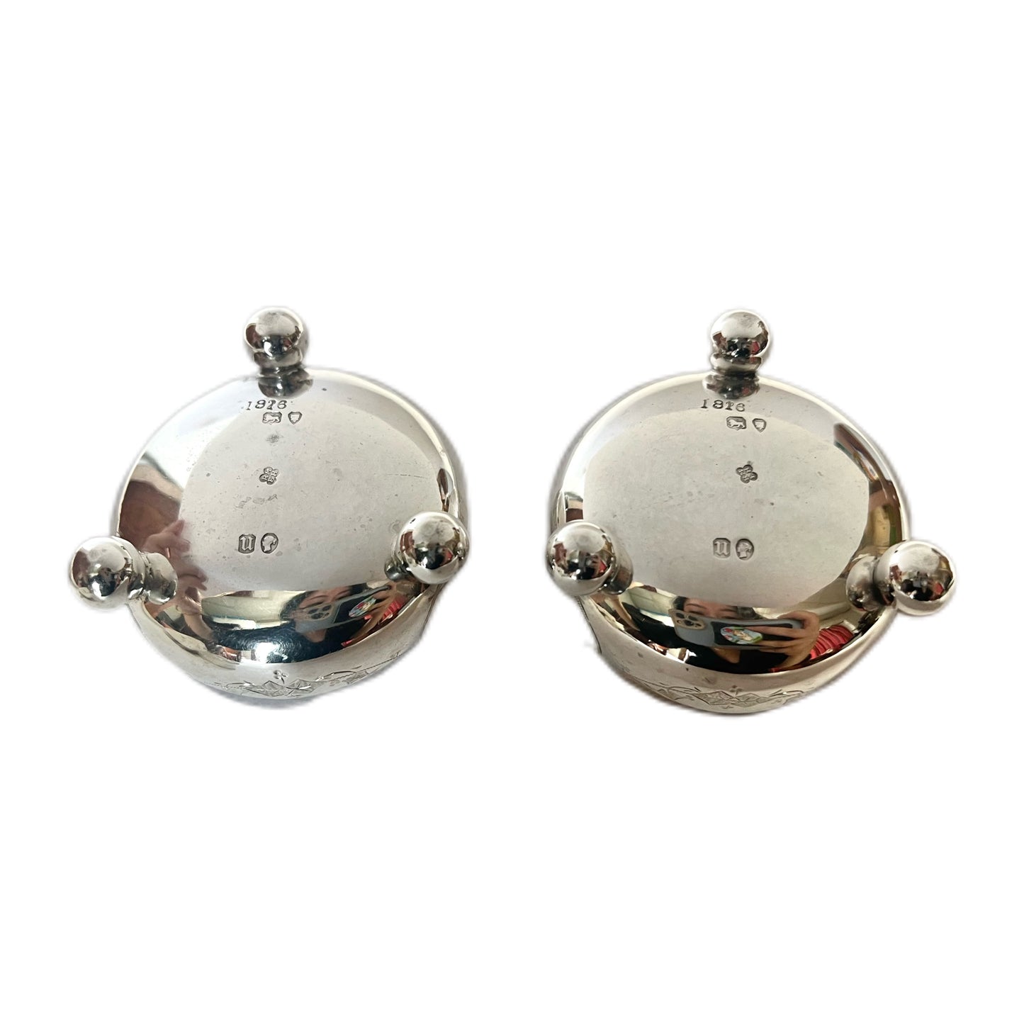 Late Victorian Christopher Dresser influenced sterling silver salt cellars, Martin, Hall & Co.