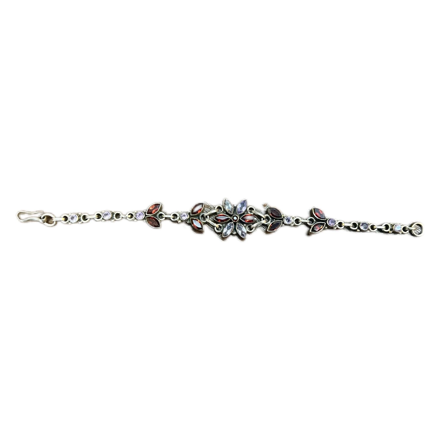 Vintage sterling silver, rhodolite garnet and amethyst bracelet