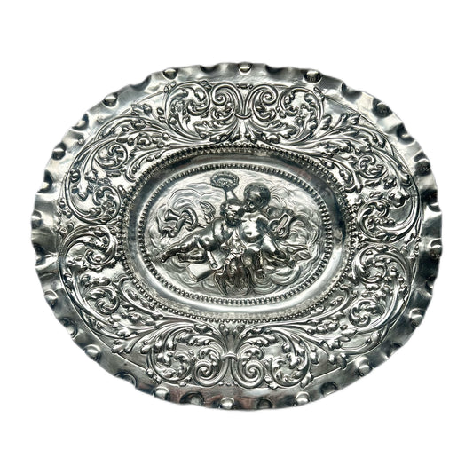 Antique Continental European repousse .800 silver wall plaque