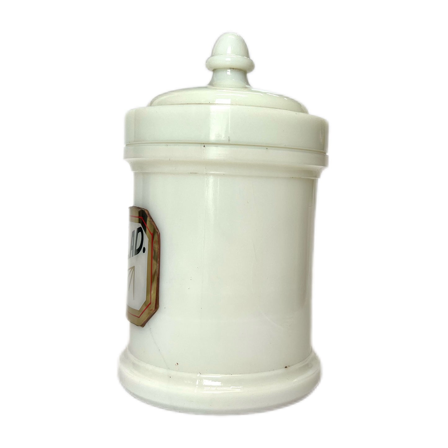 Antique Whitall Tatum Milk Glass Apothecary Jar- Belladonna Ointment