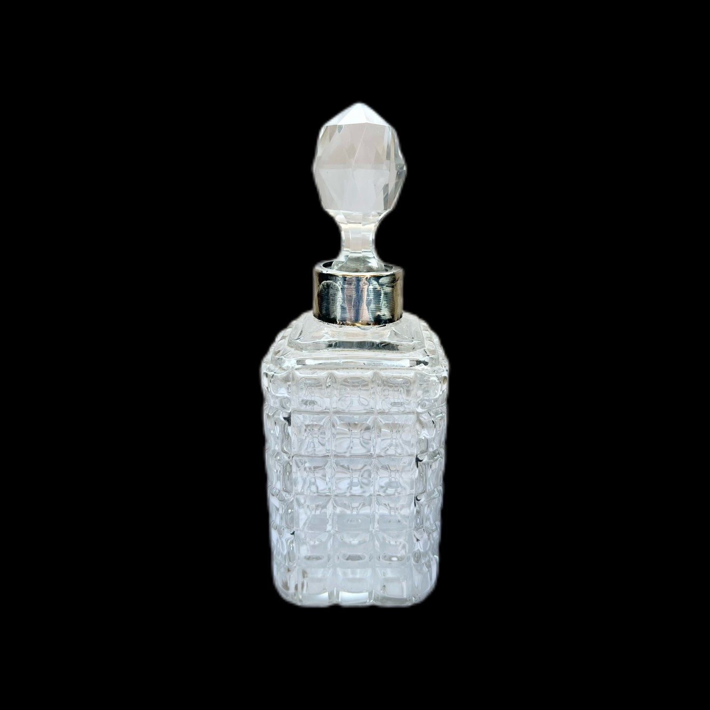 Antique Edwardian cut glass and sterling silver toiletry /scent bottle, London 1907