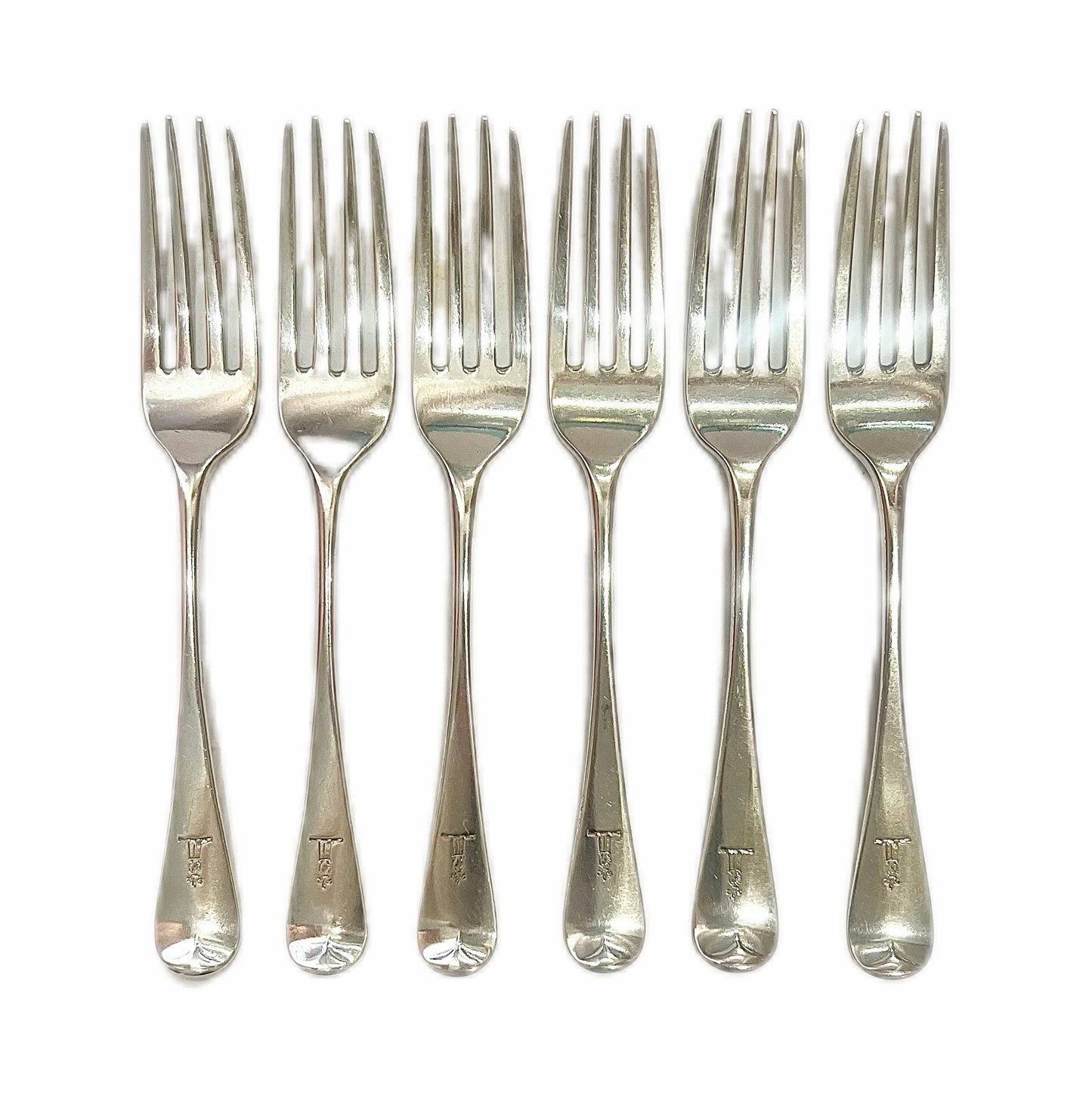 Set of 6 Victorian crested sterling silver entree forks by Elizabeth Eaton, 5th Baronet of Byram