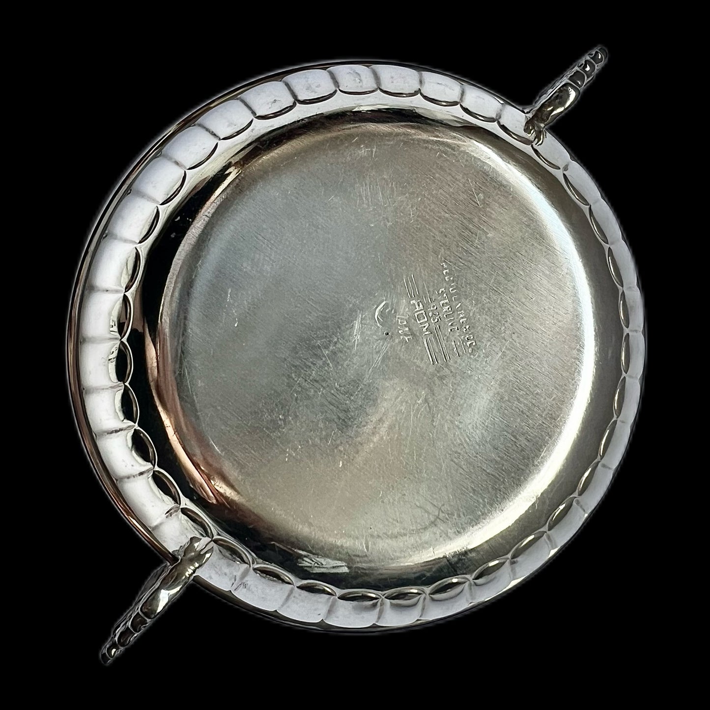 Midcentury Mexican sterling silver double peacock handled bowl by AOM for Tane Orfebres