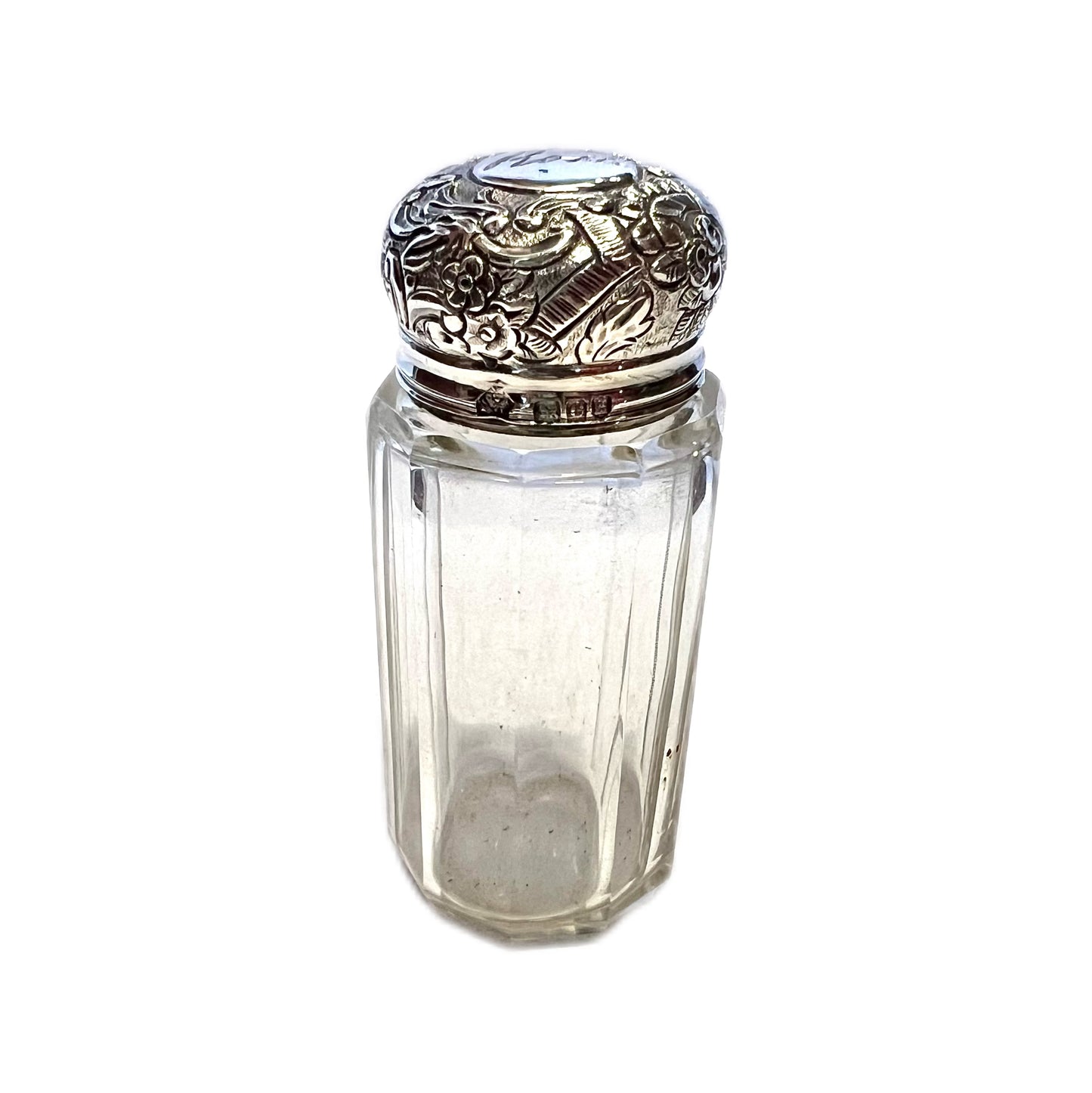 Antique Victorian sterling silver and cut glass scent/toiletry bottle