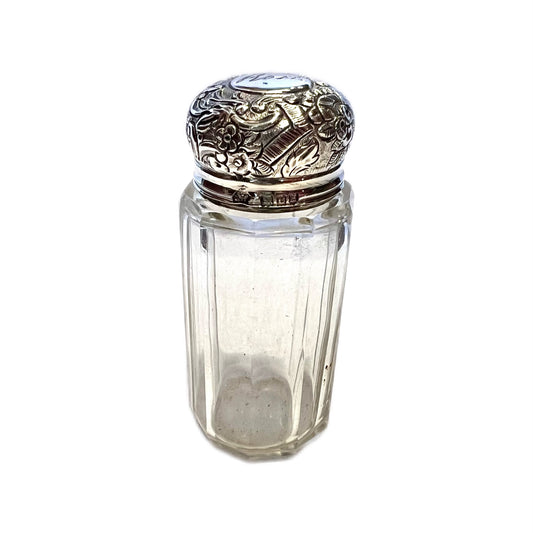Antique Victorian sterling silver and cut glass scent/toiletry bottle