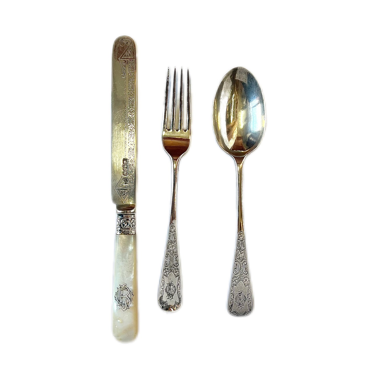 Antique Alexander Clark Manufacturing Company sterling silver christening set
