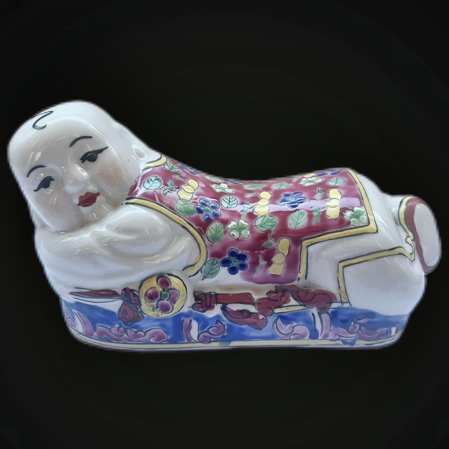 Vintage 1970s to 1980s Chinese porcelain figural child brush rest en famile rose