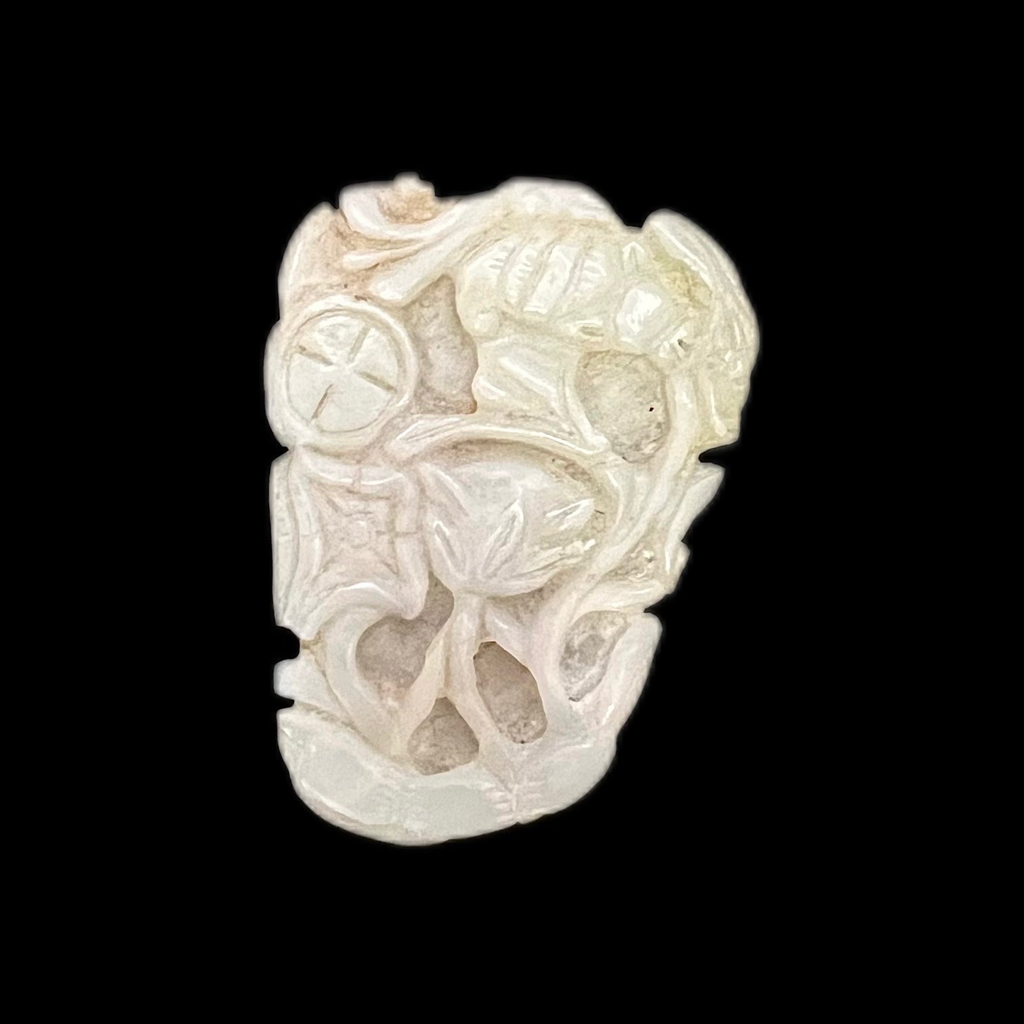 Vintage white jade longevity fruit and qilin pendant