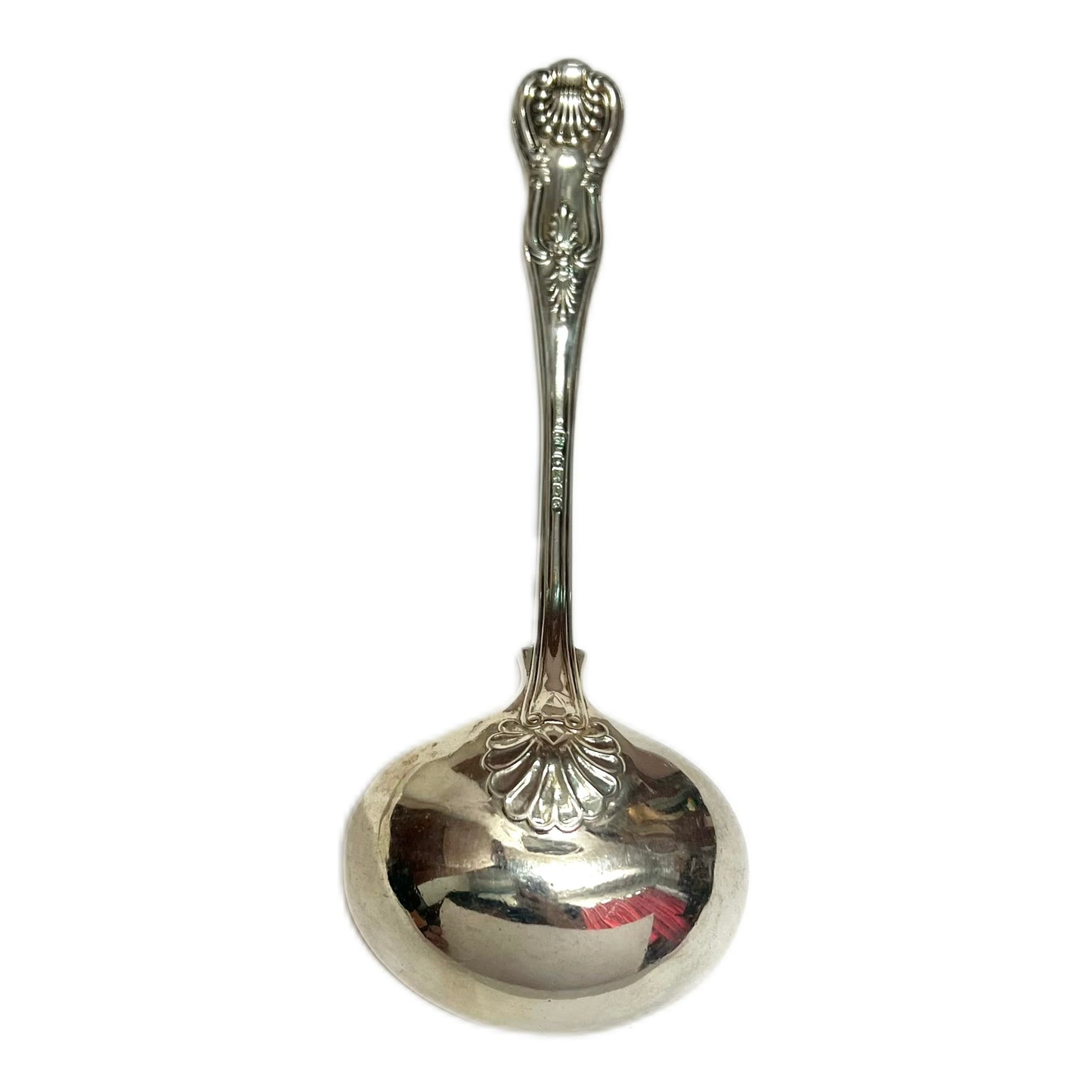 Antique crested Kings pattern double-struck thick gauge sauce ladle, Elizabeth & John Eaton
